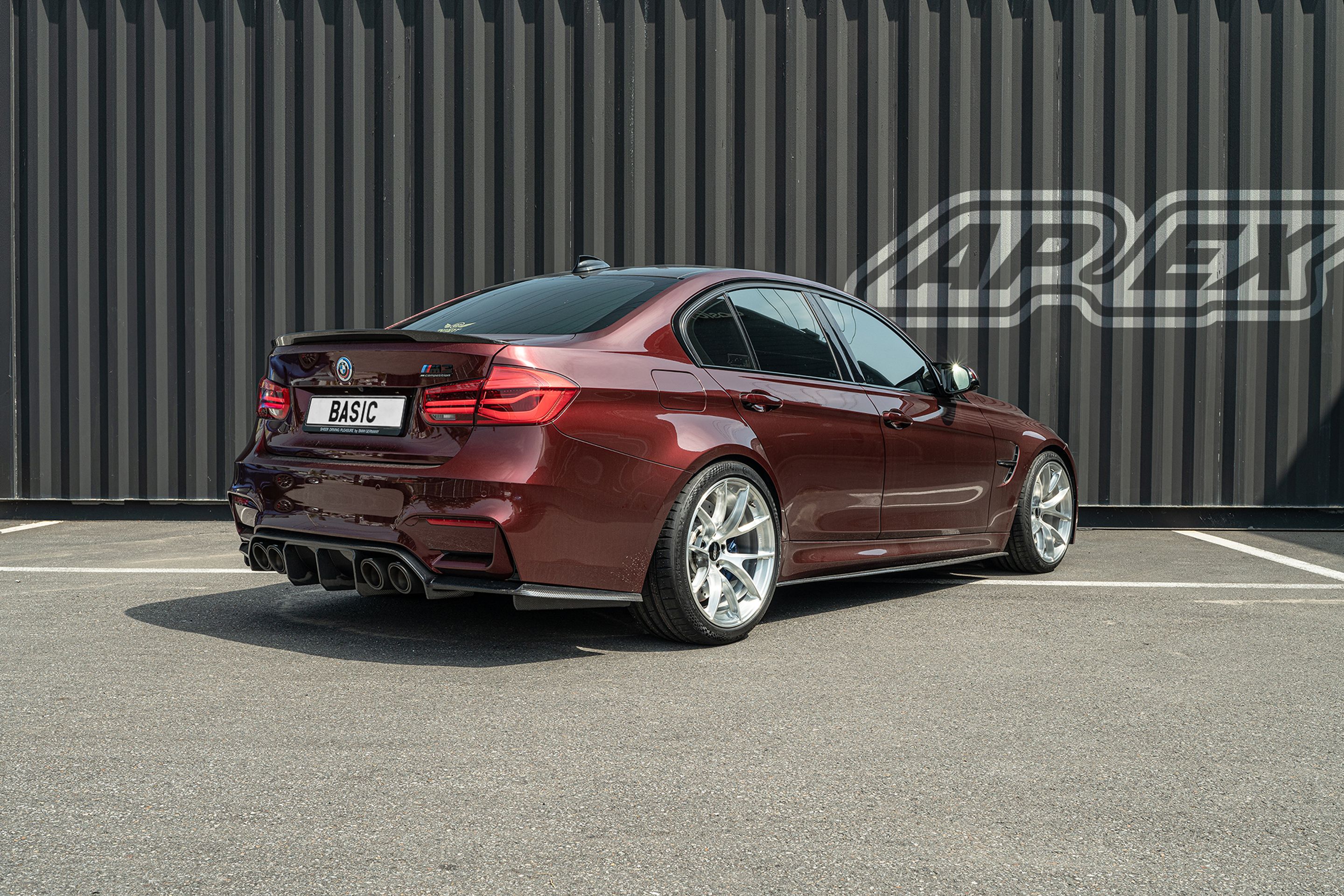 Red BMW F80 M3 with 19" VS-5RS Apex wheels in Brushed Clear