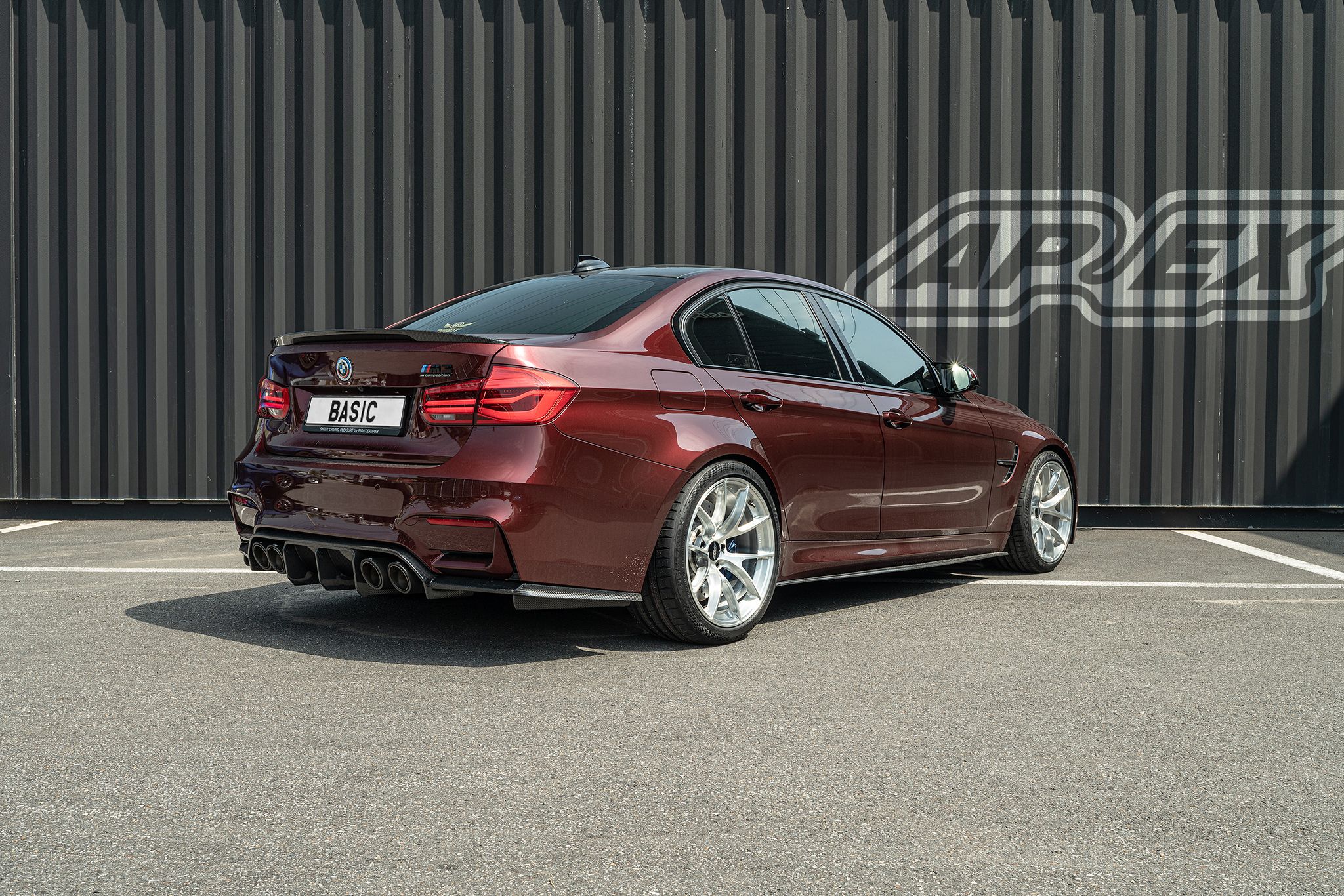 Red BMW F80 M3 with 19" VS-5RS Apex wheels in Brushed Clear
