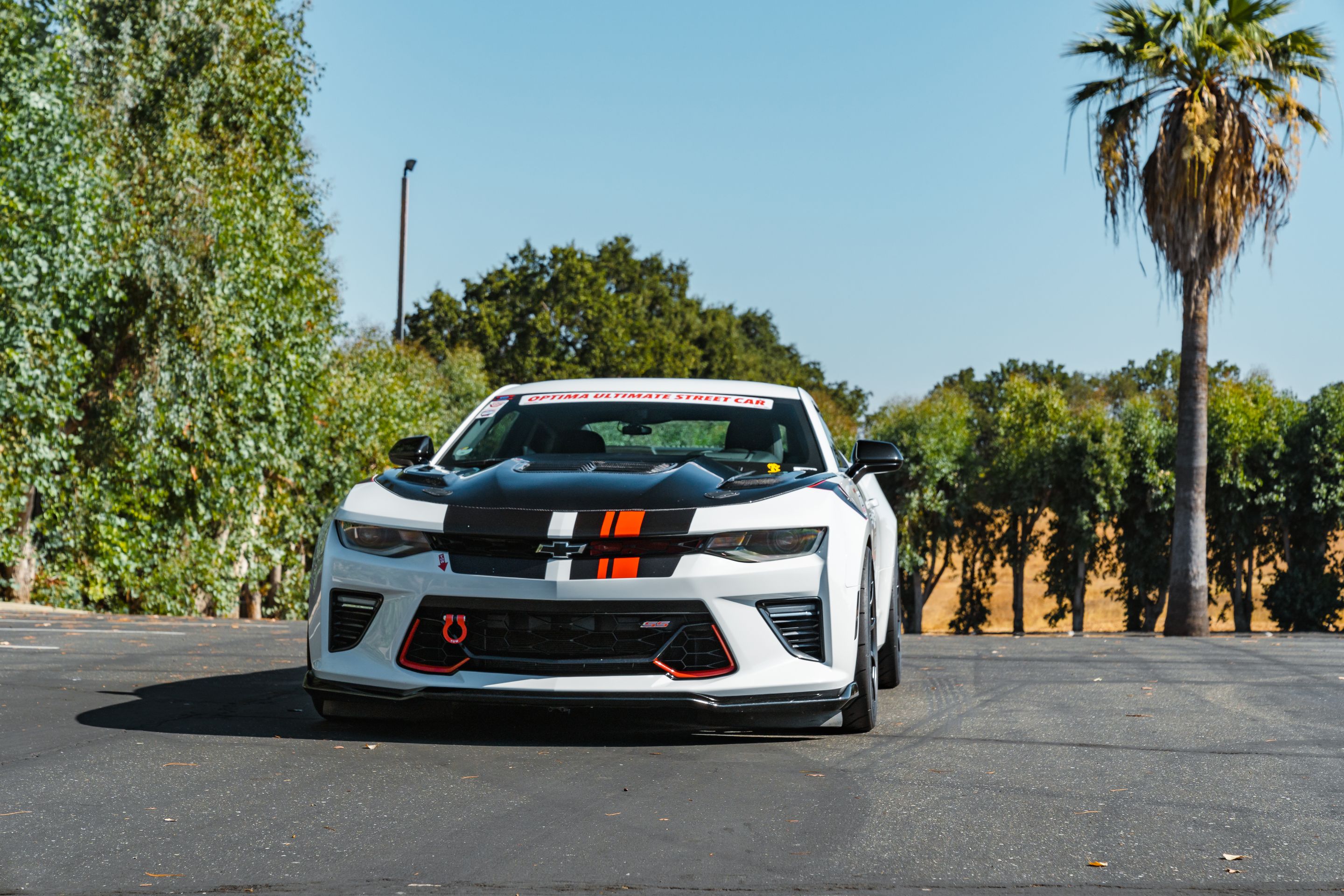 White Chevrolet 6th Gen Camaro SS with 19" SM-10 Apex wheels in Satin Black