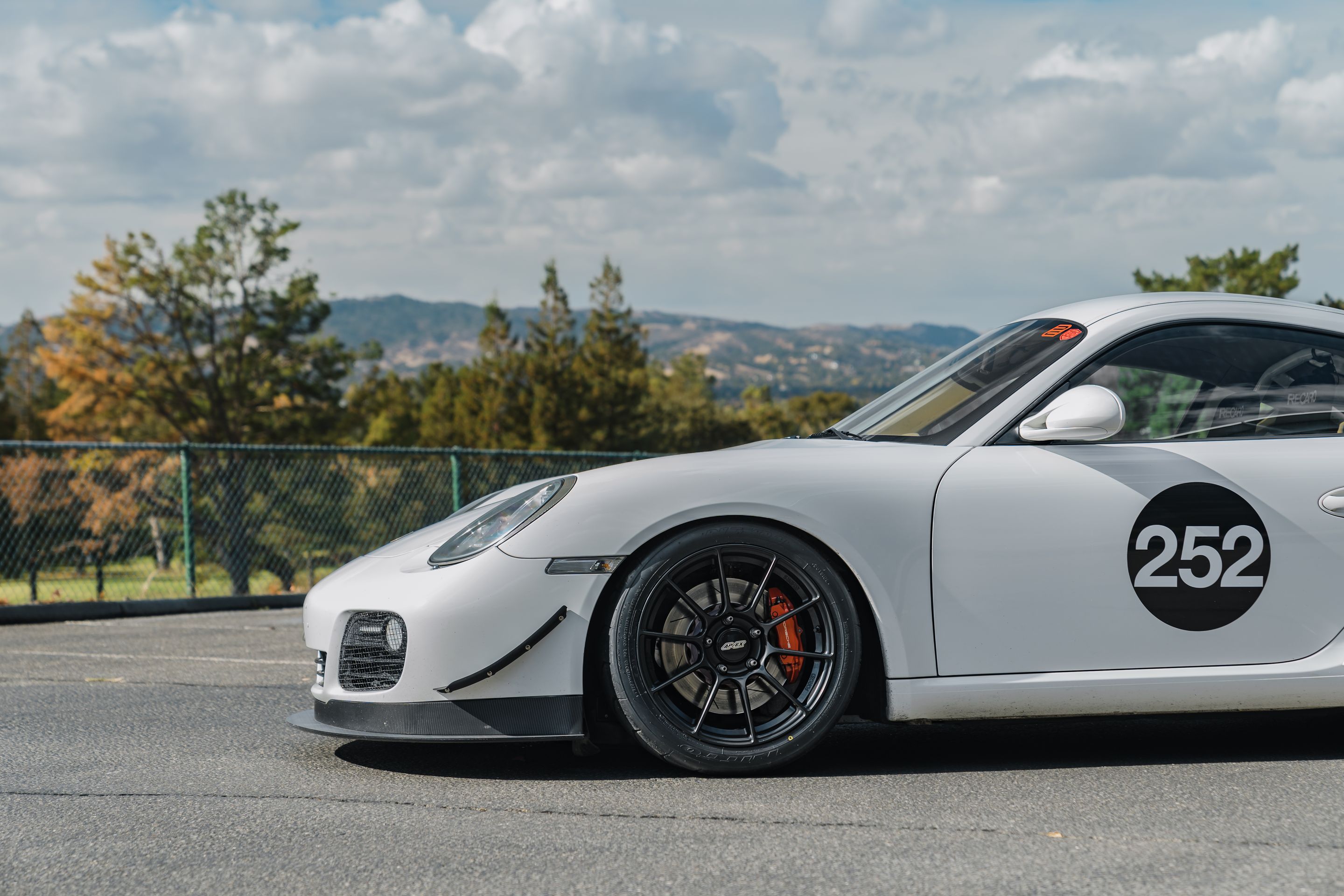 White Porsche 987 Cayman S with 18" SM-10RS Apex wheels in Satin Black