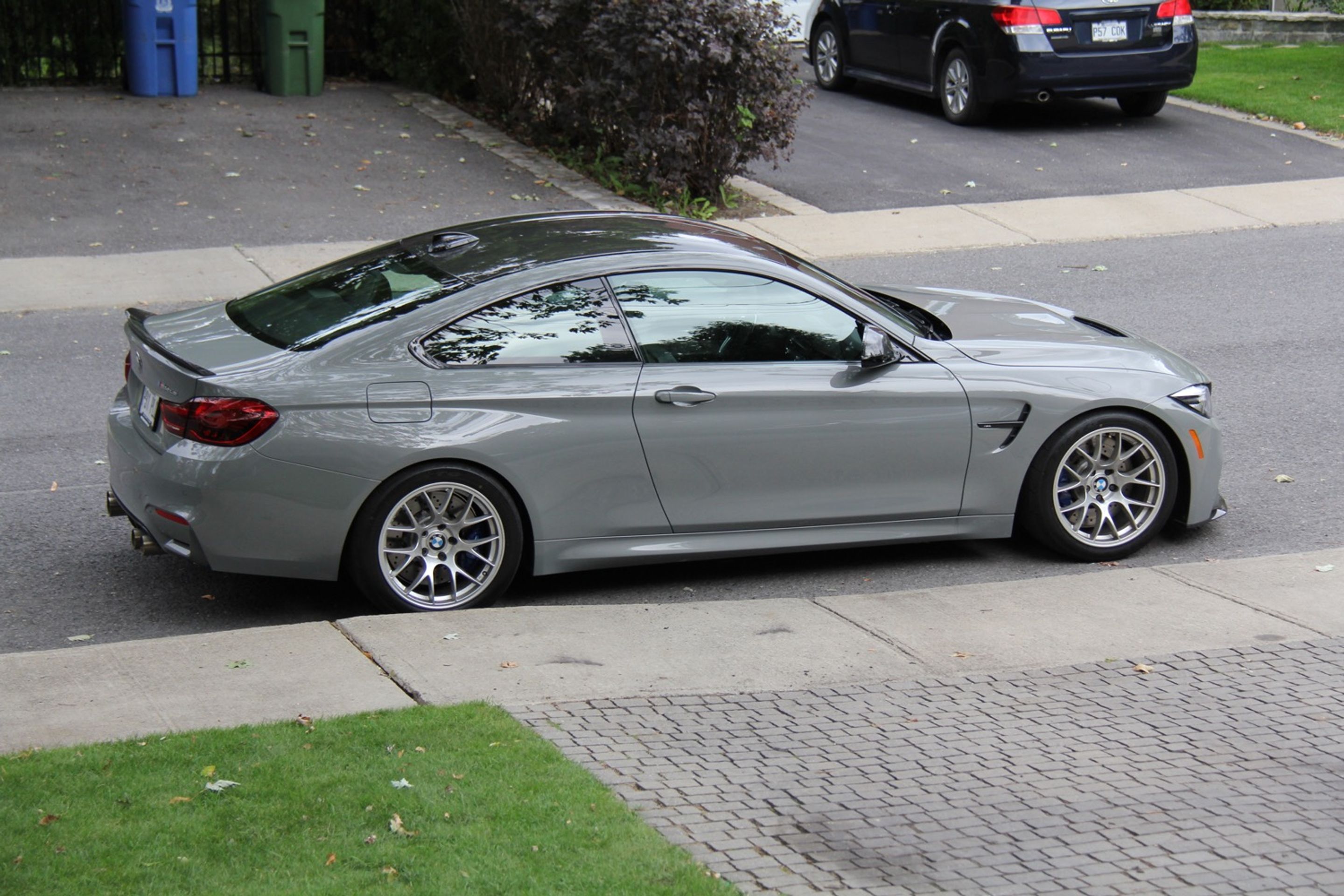 Grey BMW F82 Coupe M4 with 18" EC-7 Apex wheels in Race Silver