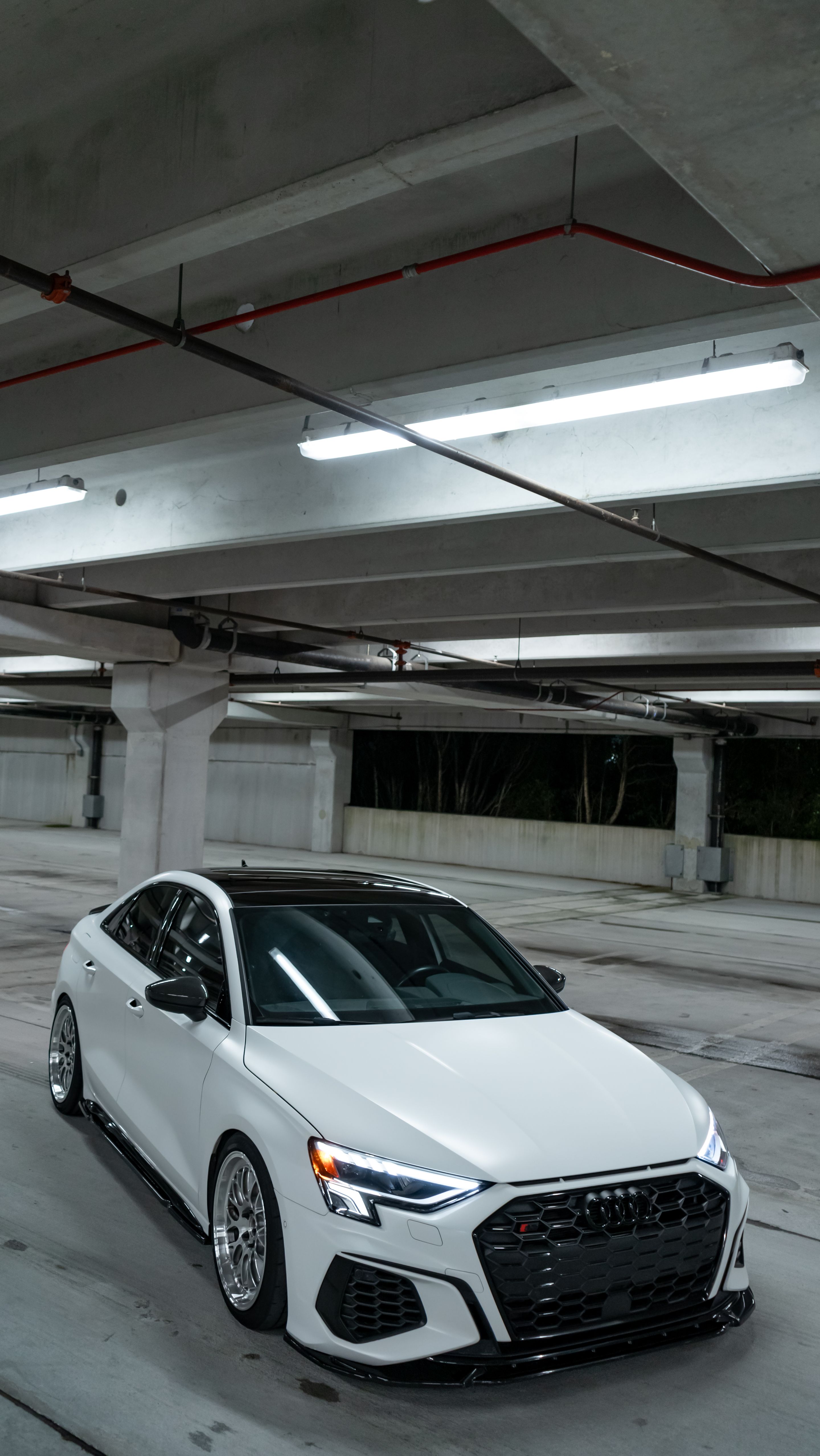 White Audi 8Y S3 with 18" ML-10RT Apex wheels in Machined Lip Brushed Clear