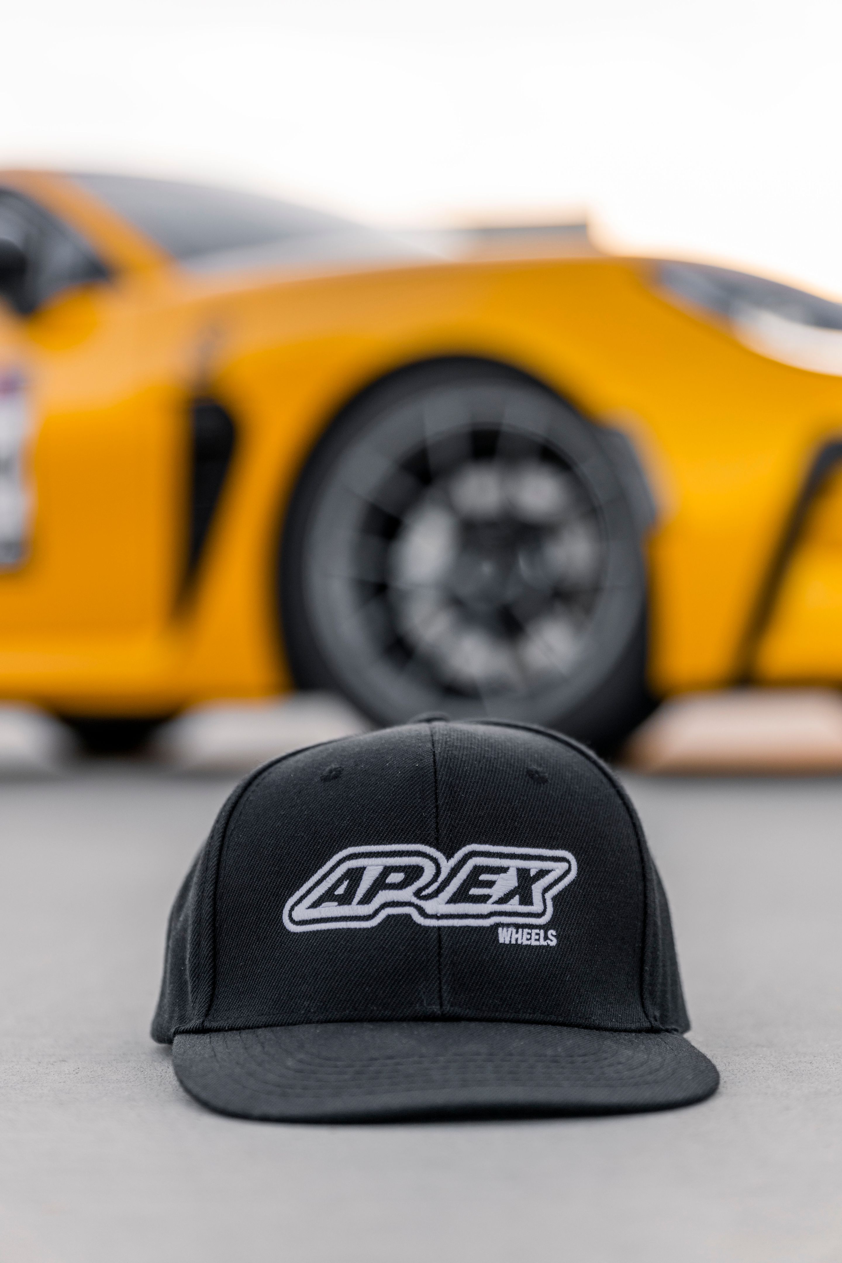 Yellow Toyota GR86 with 17" VS-5RS Apex wheels in Anthracite