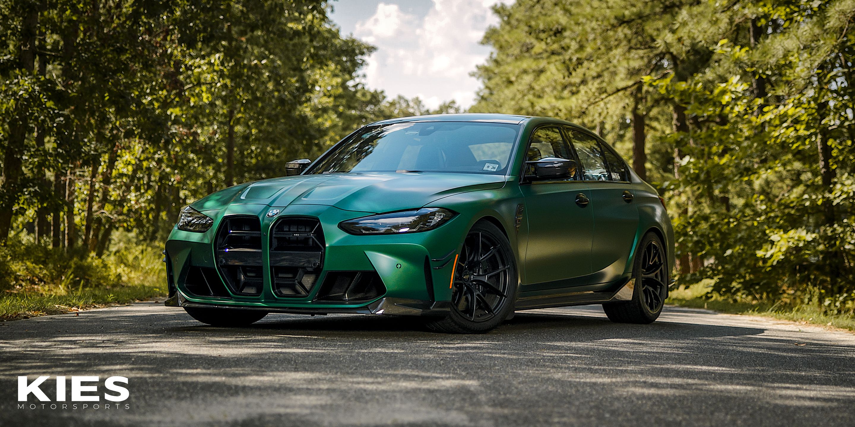 Green BMW G80 M3 with 19" VS-5RS Apex wheels in Satin Black