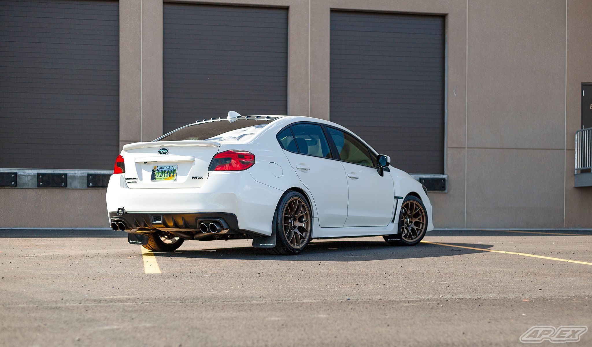 White Subaru VA WRX with 18" EC-7 Apex wheels in Satin Bronze