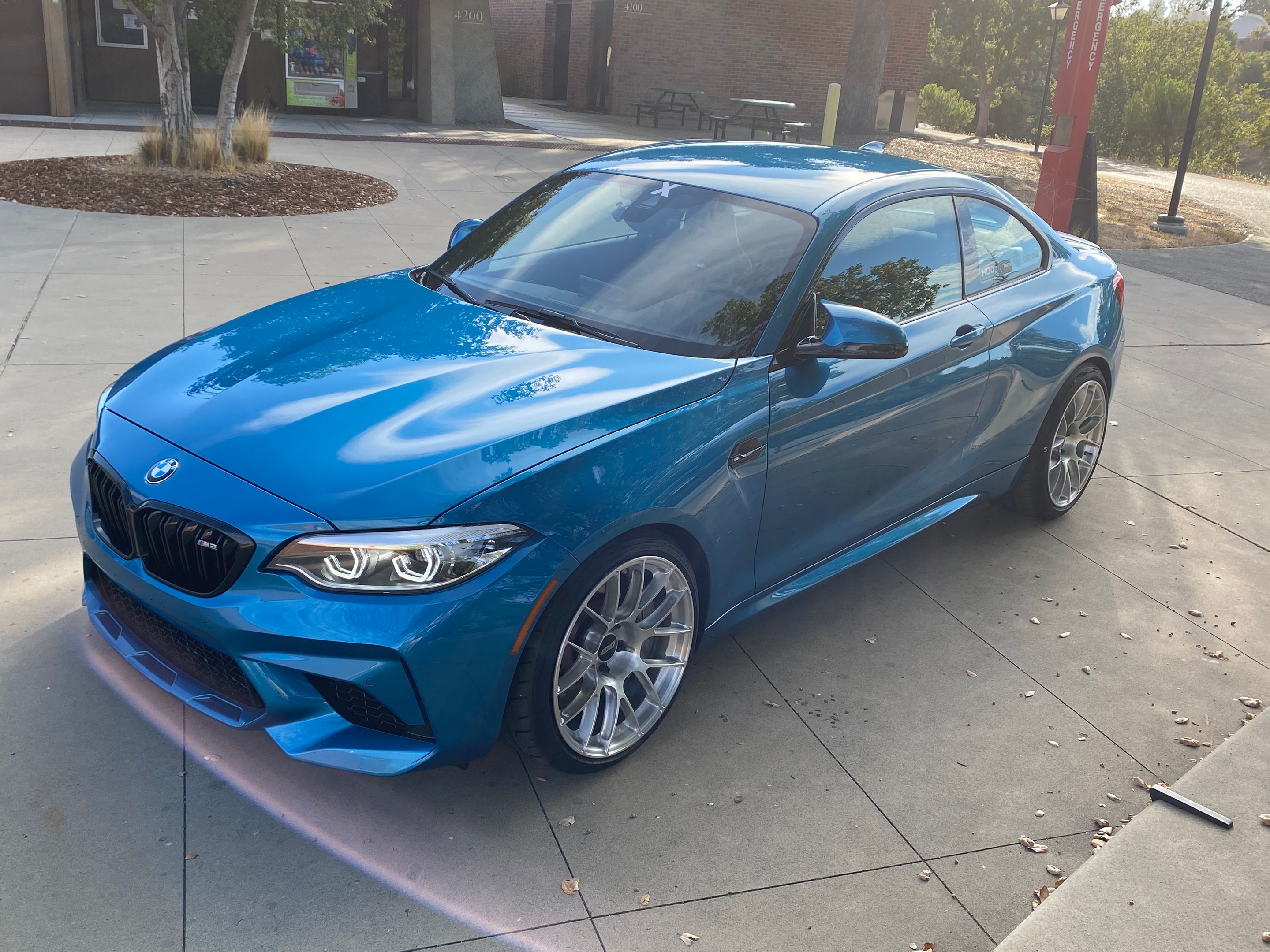Blue BMW F87 M2 with 19" EC-7RS Apex wheels in Brushed Clear
