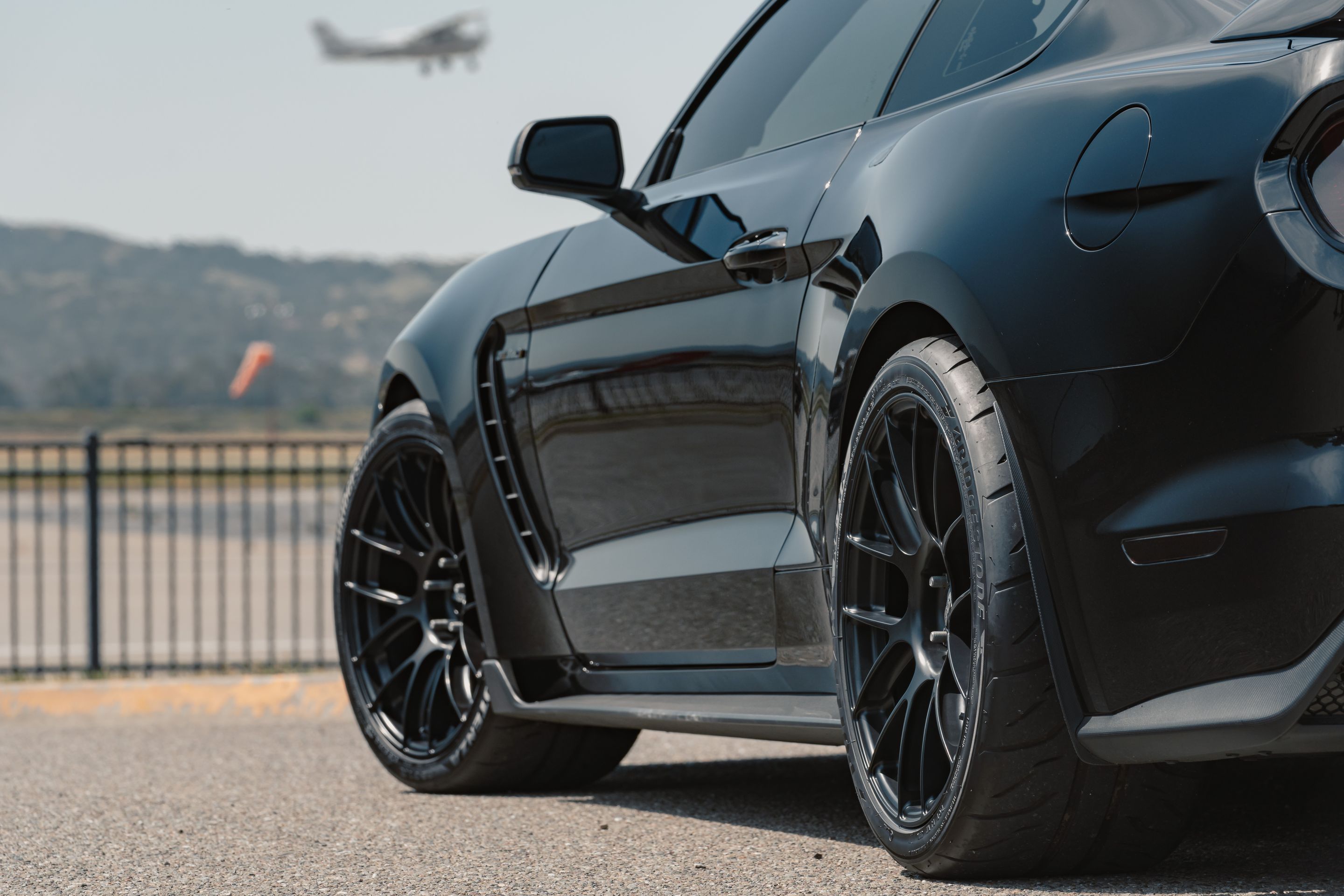 Black Ford S550 Mustang GT350 with 19" EC-7RS Apex wheels in Satin Black