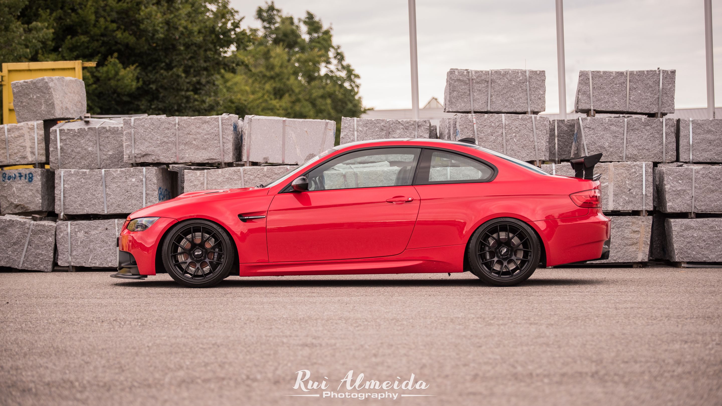 Red BMW E92 Coupe M3 with 19" EC-7 Apex wheels in Satin Black