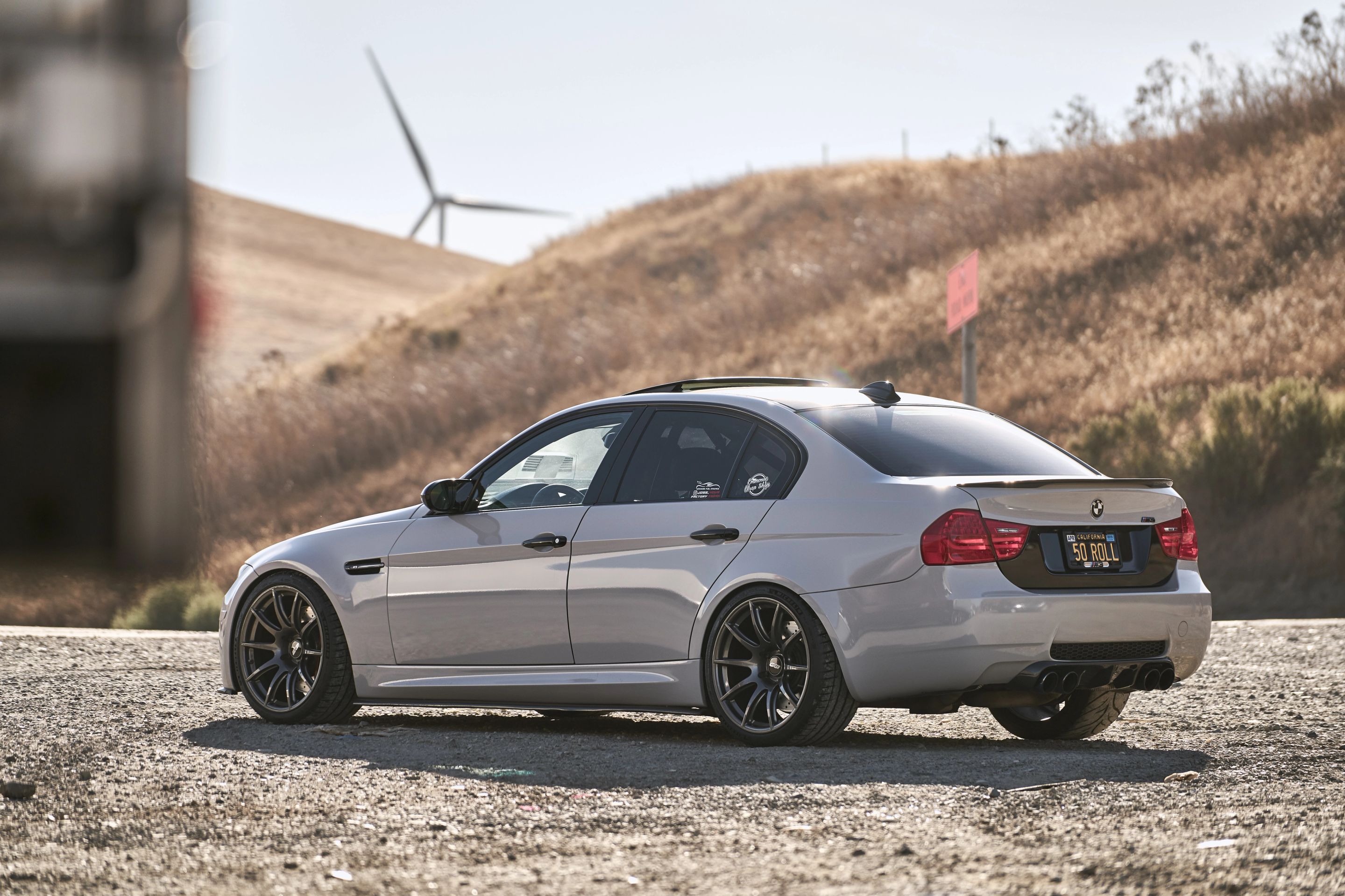 Grey BMW E90 Sedan M3 with 19" SM-10 Apex wheels in Satin Black