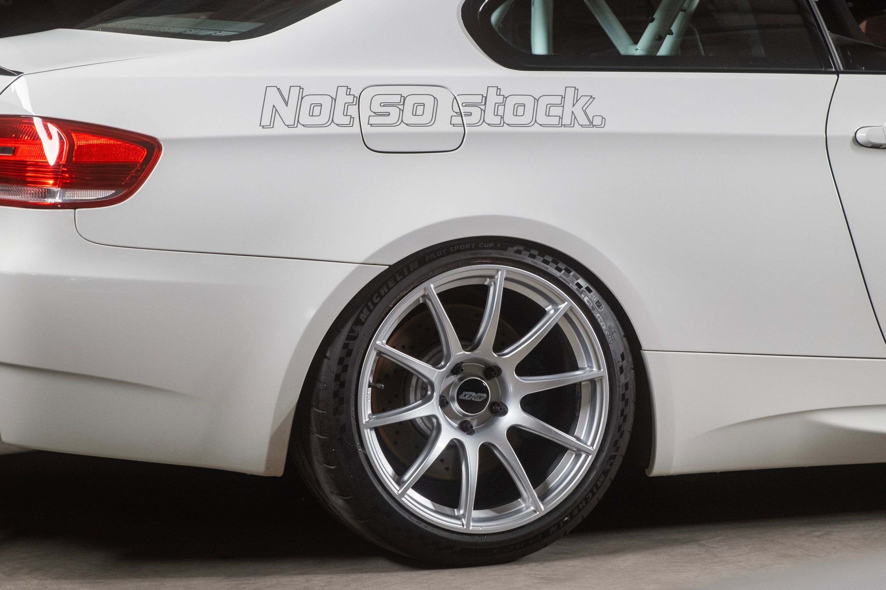 White BMW E92 Coupe M3 with 19" SM-10 Apex wheels in Race Silver