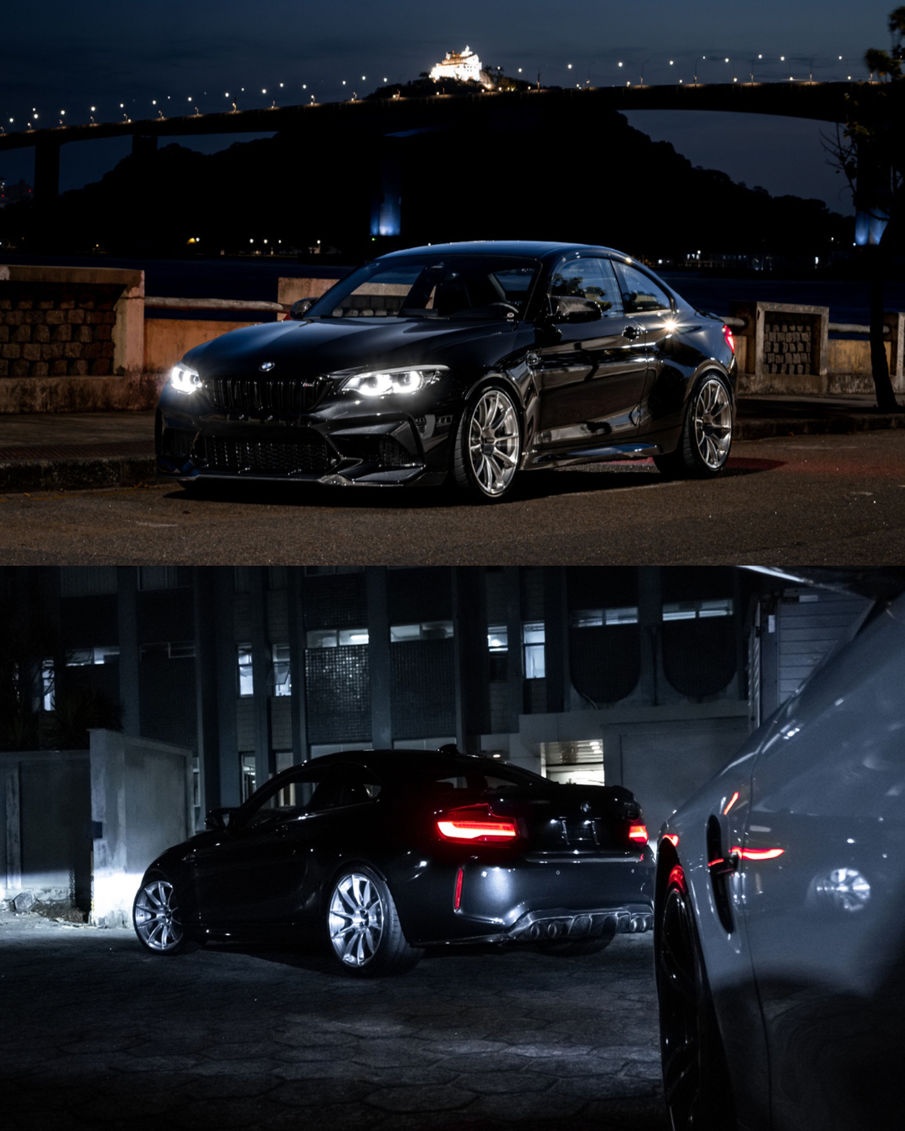 Black BMW F87 M2 with 19" SM-10RS Apex wheels in Brushed Clear