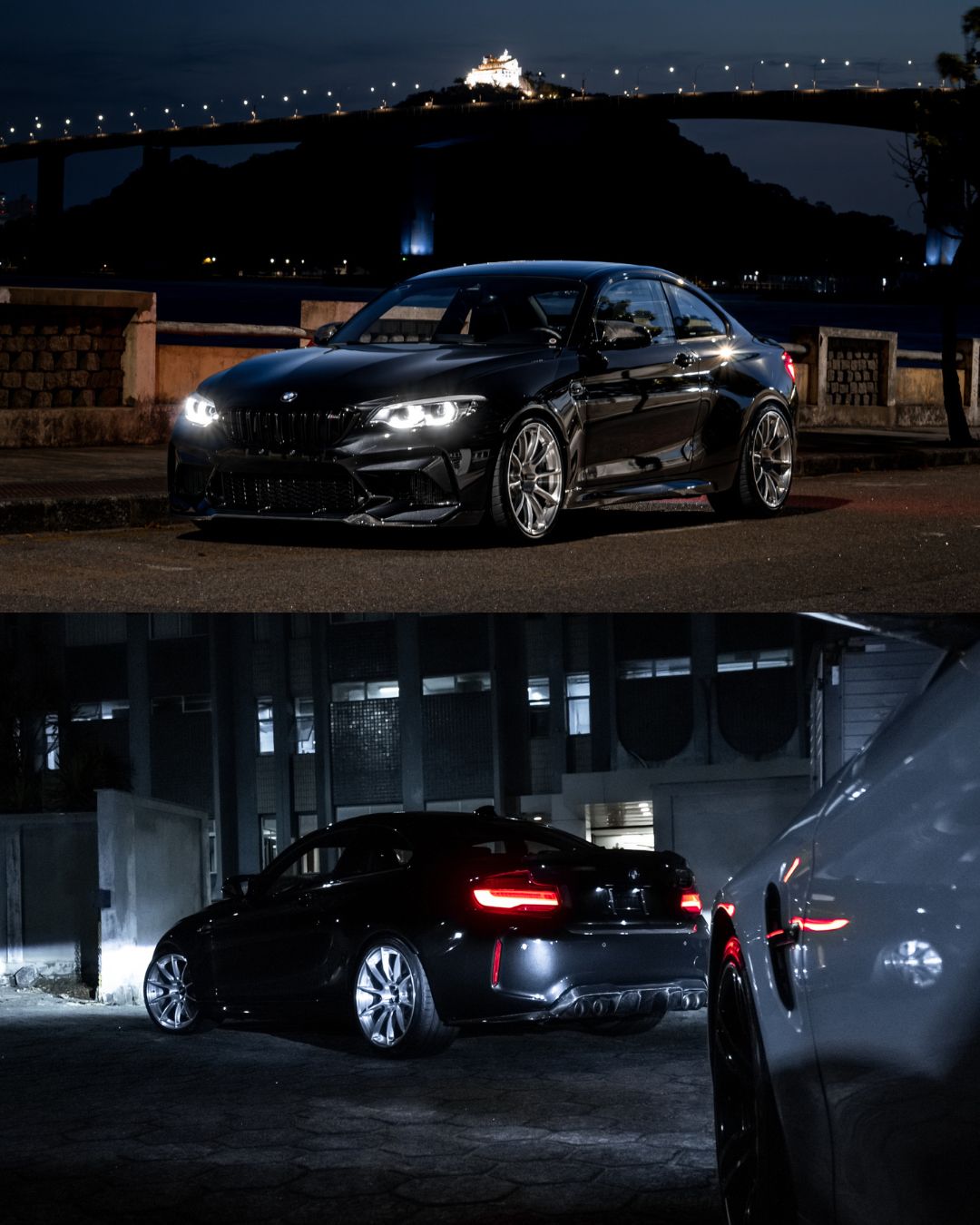 Black BMW F87 M2 with 19" SM-10RS Apex wheels in Brushed Clear