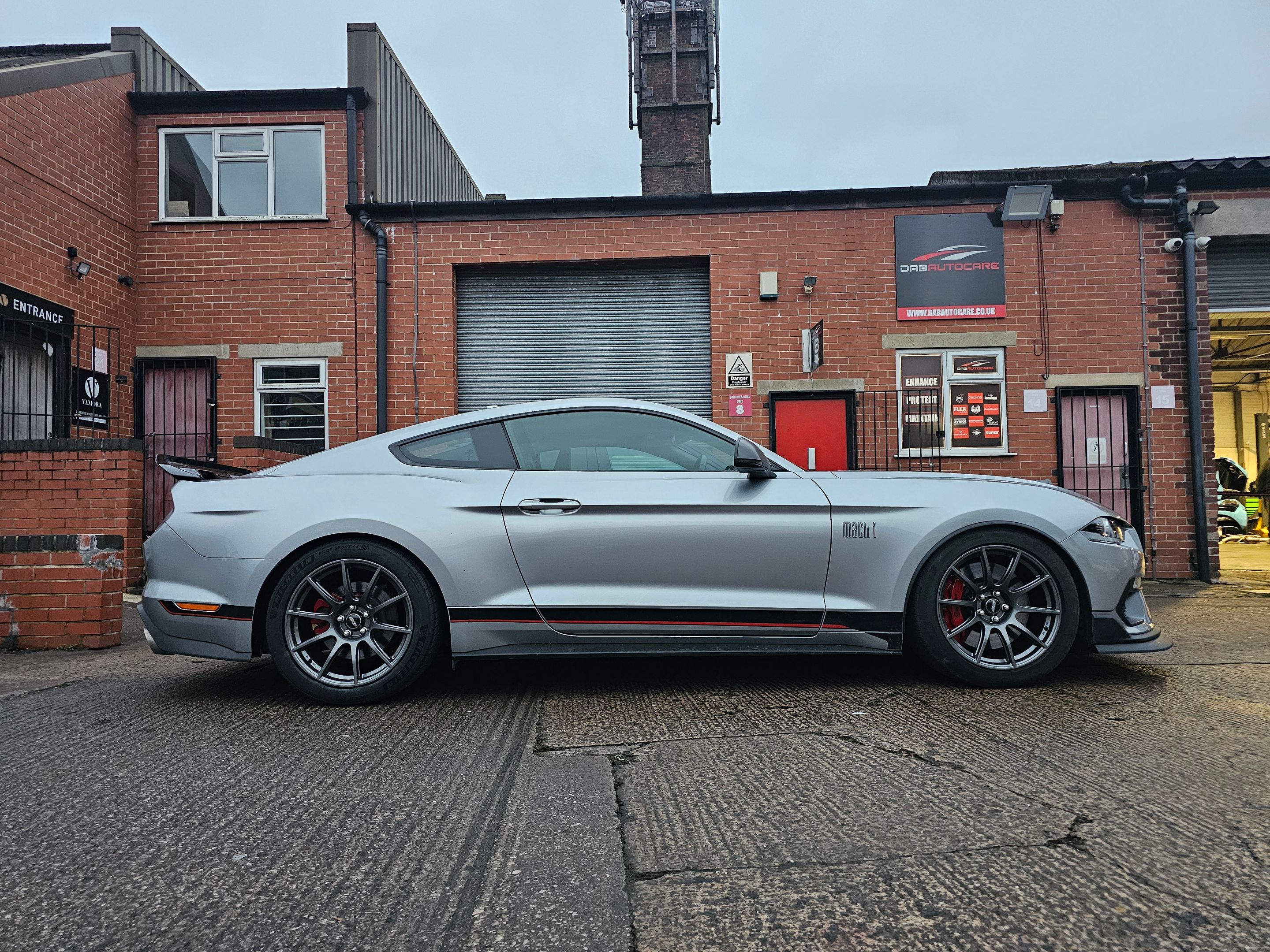 Grey Ford S550 Mustang Mach 1 with 19" SM-10 Apex wheels in Anthracite