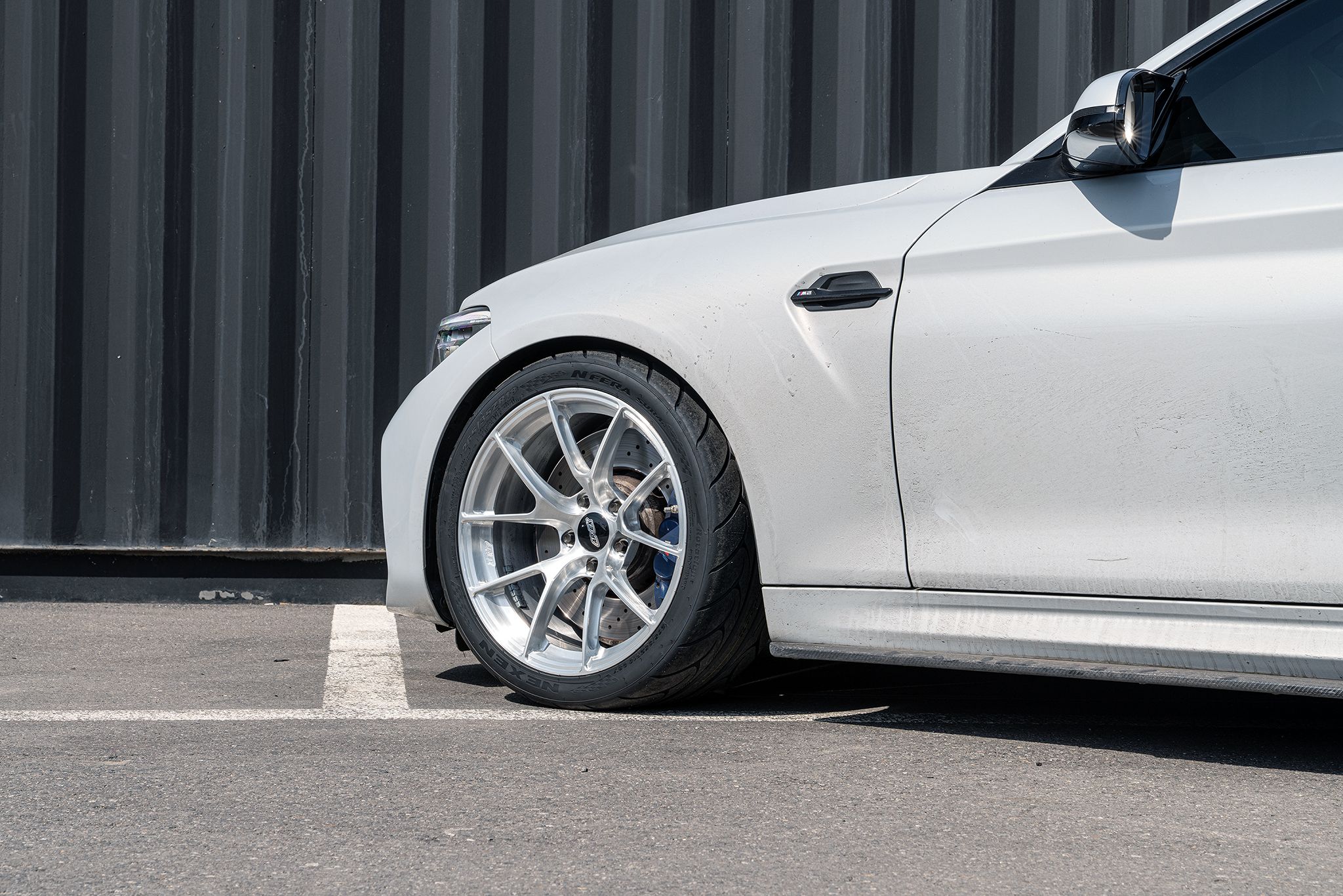 Grey BMW F87 M2 with 18" VS-5RS Apex wheels in Brushed Clear
