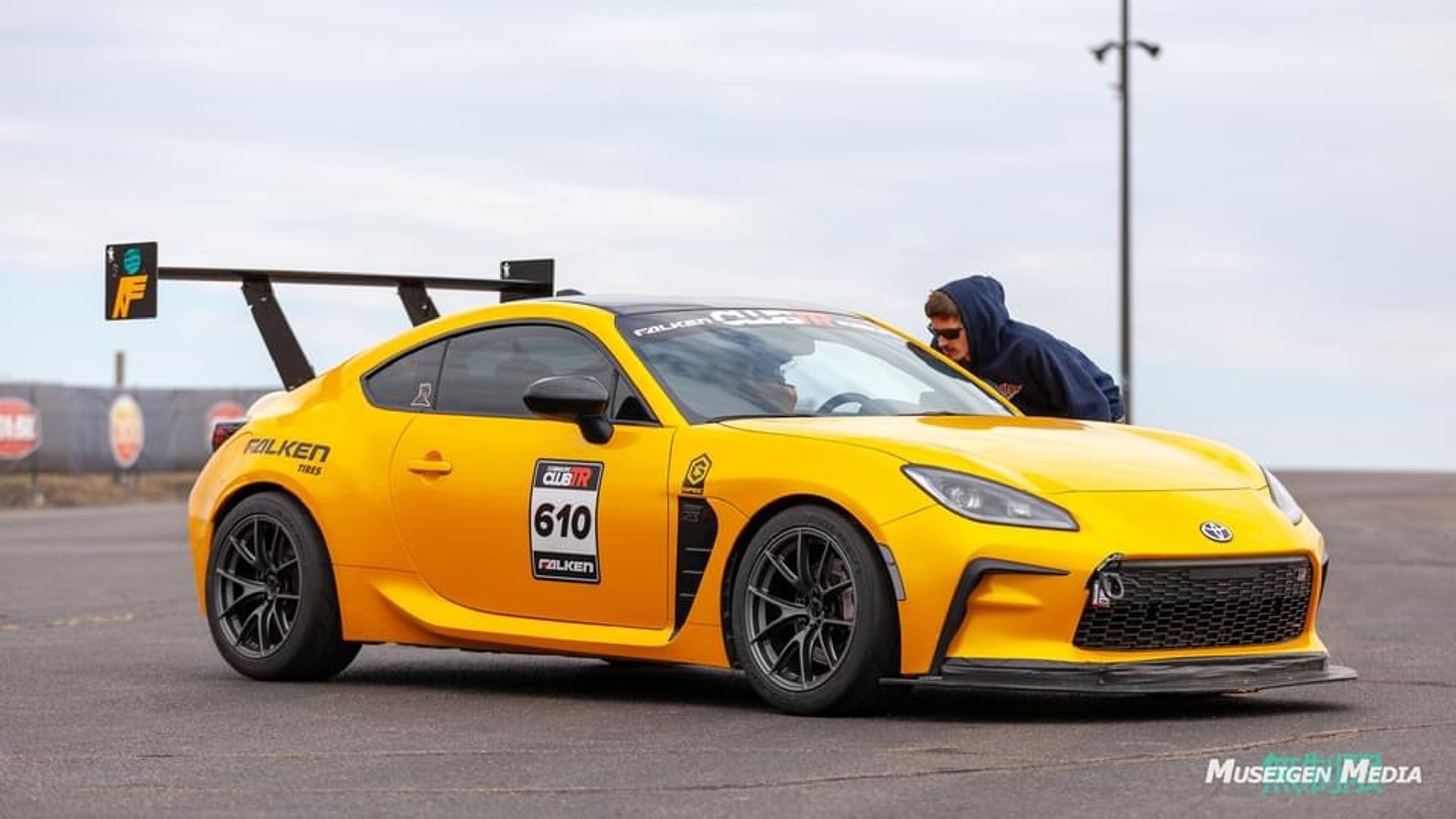 Yellow Toyota GR86 with 17" VS-5RS Apex wheels in Anthracite