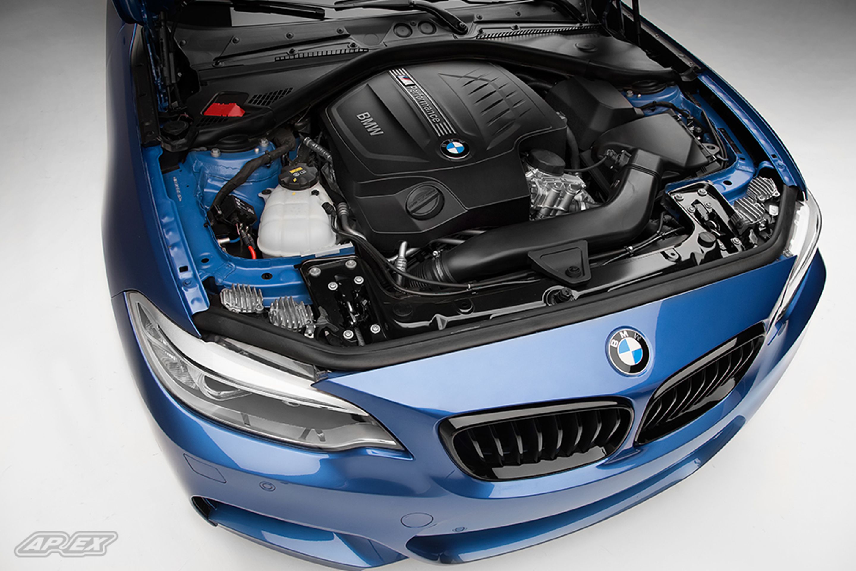 Blue BMW F22 Coupe 2 Series with 18" EC-7 Apex wheels in Race Silver