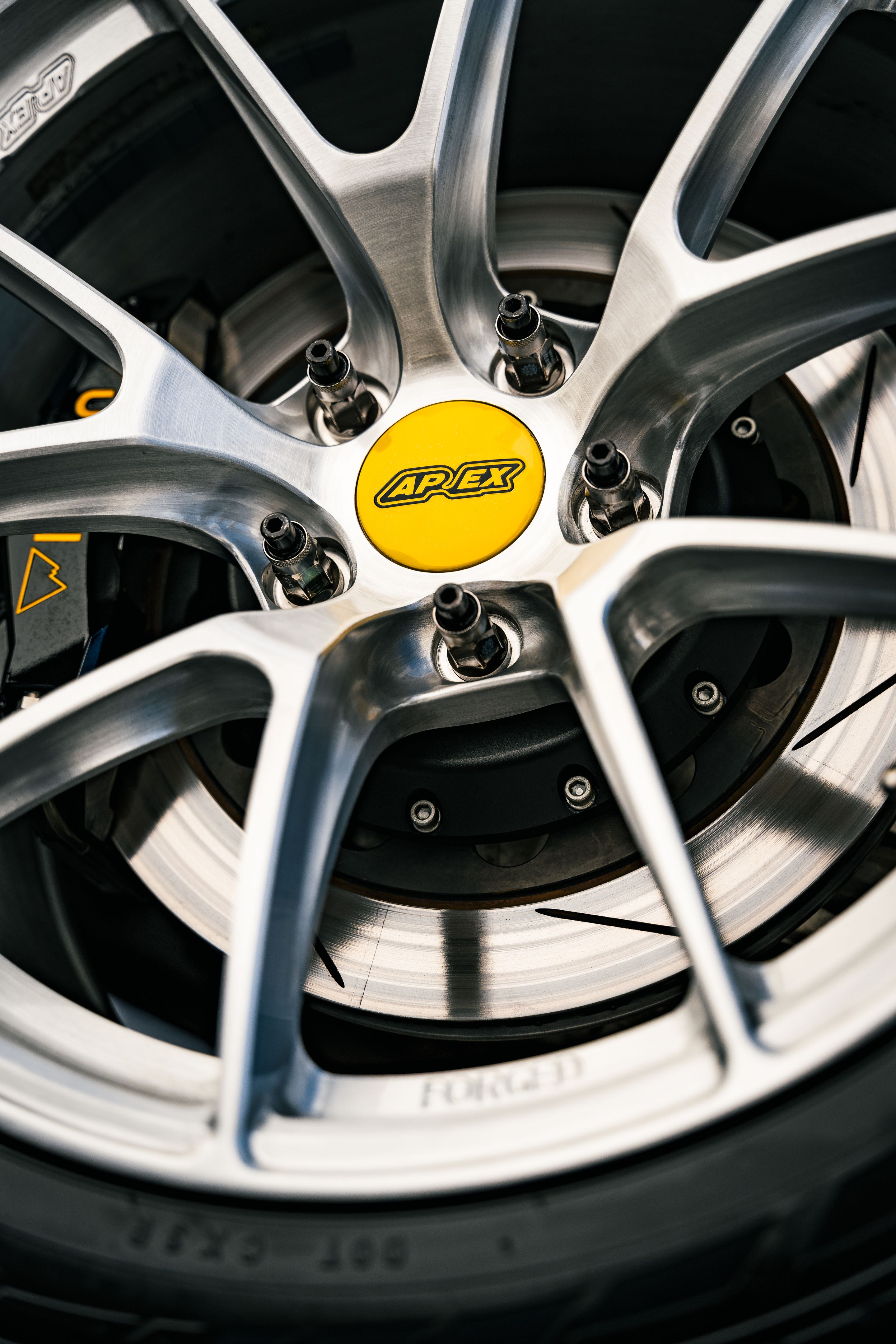 Yellow BMW F80 M3 with 19" VS-5RS Apex wheels in Brushed Clear