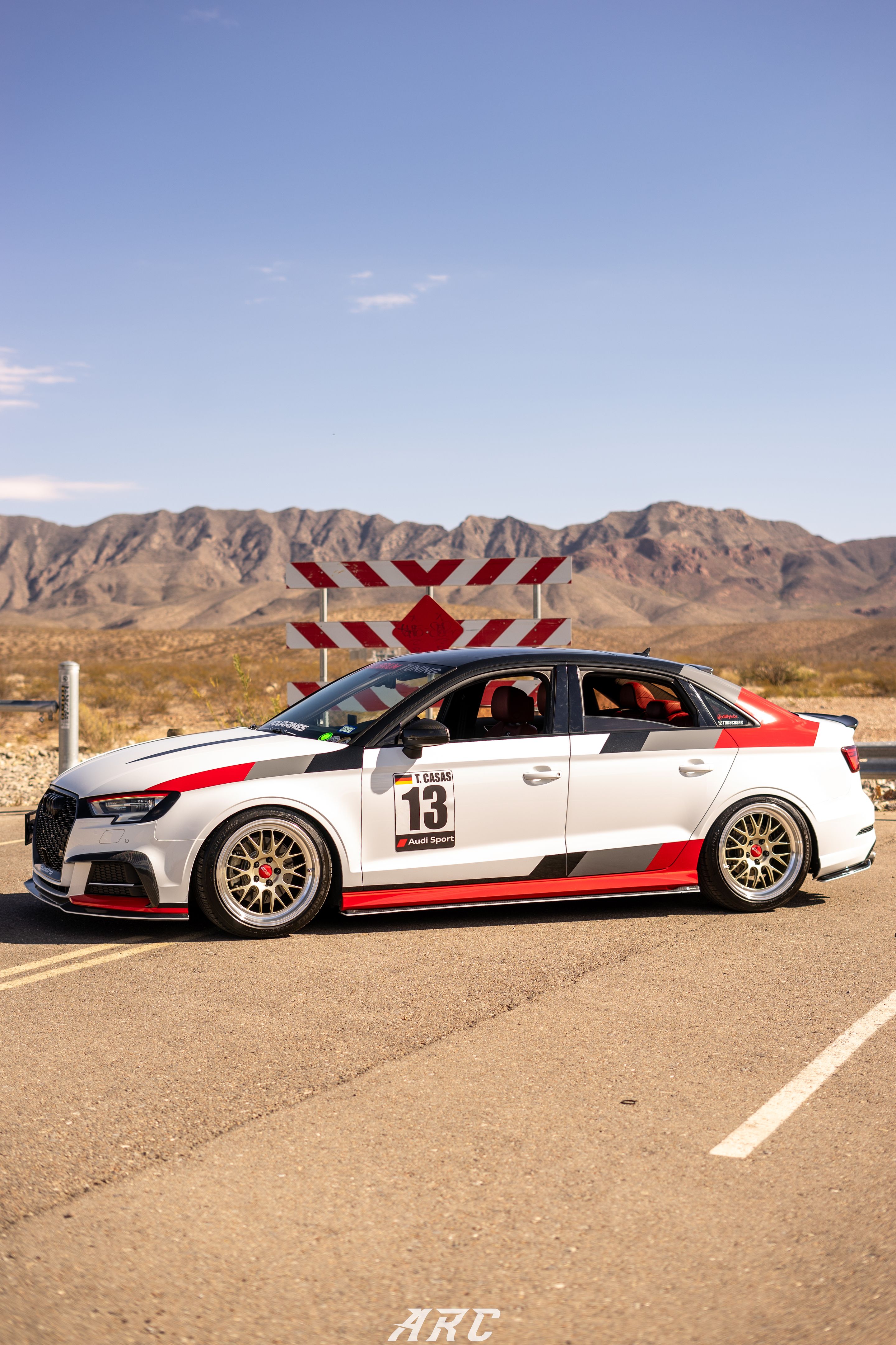 Race Livery Audi 8V A3 with 18" ML-10RT Apex wheels in Machined Lip Gloss Motorsport Gold