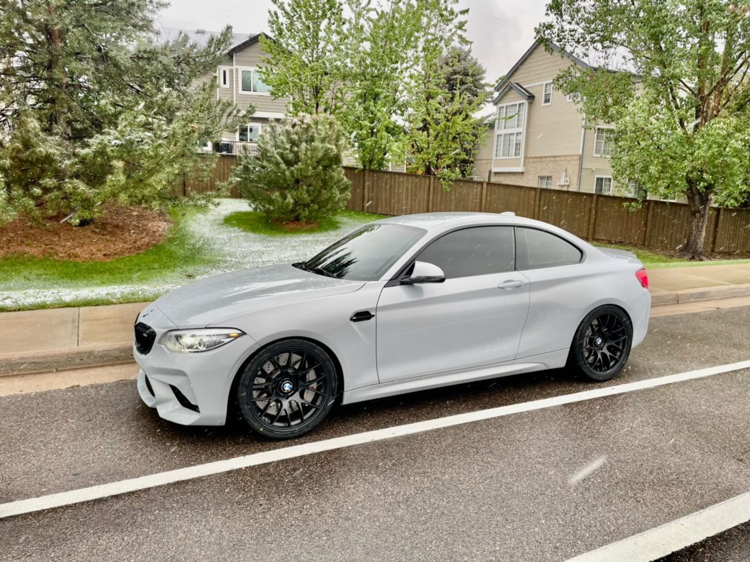 Grey BMW F87 M2 with 19" EC-7 Apex wheels in Satin Black