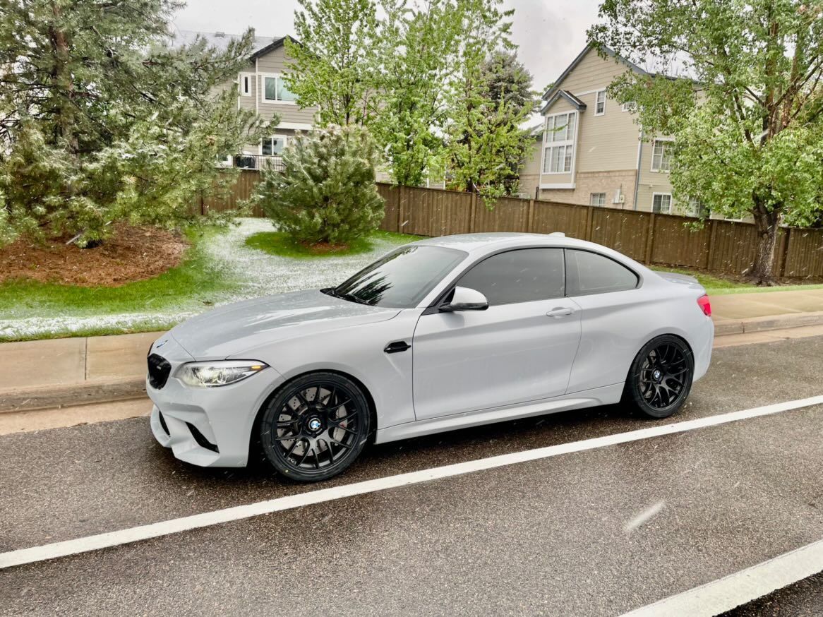 Grey BMW F87 M2 with 19" EC-7 Apex wheels in Satin Black