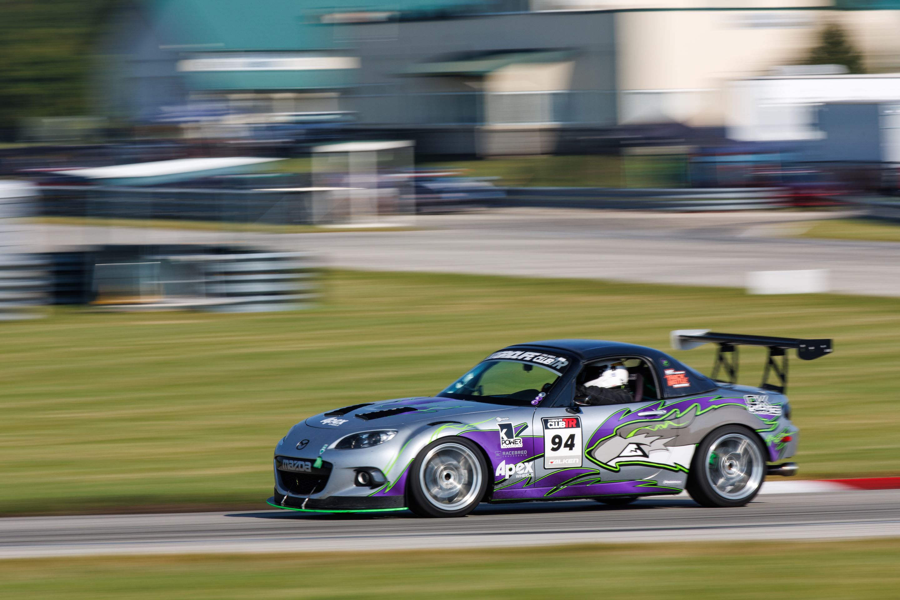 Silver Mazda NC MX-5 Miata with 17" VS-5RS Apex wheels in Brushed Clear