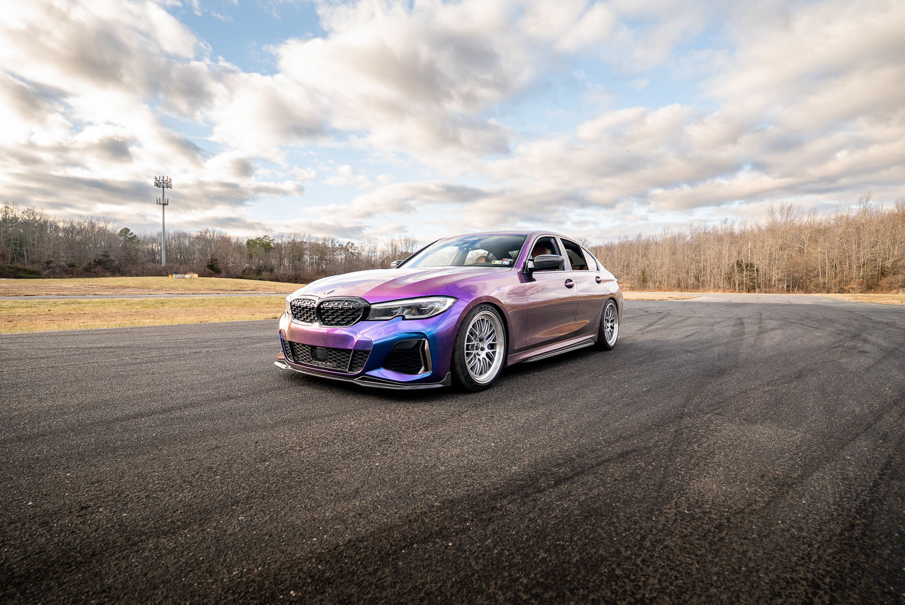 Purple BMW G20 Sedan 3 Series with 19" ML-10RT Apex wheels in Machined Lip Race Silver
