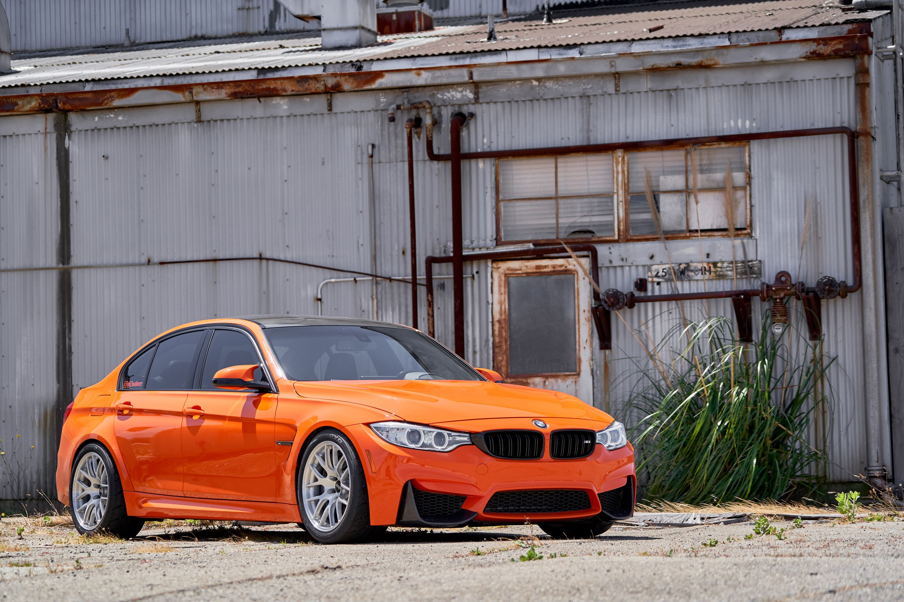 Orange BMW F80 M3 with 18" EC-7R Apex wheels in Brushed Clear