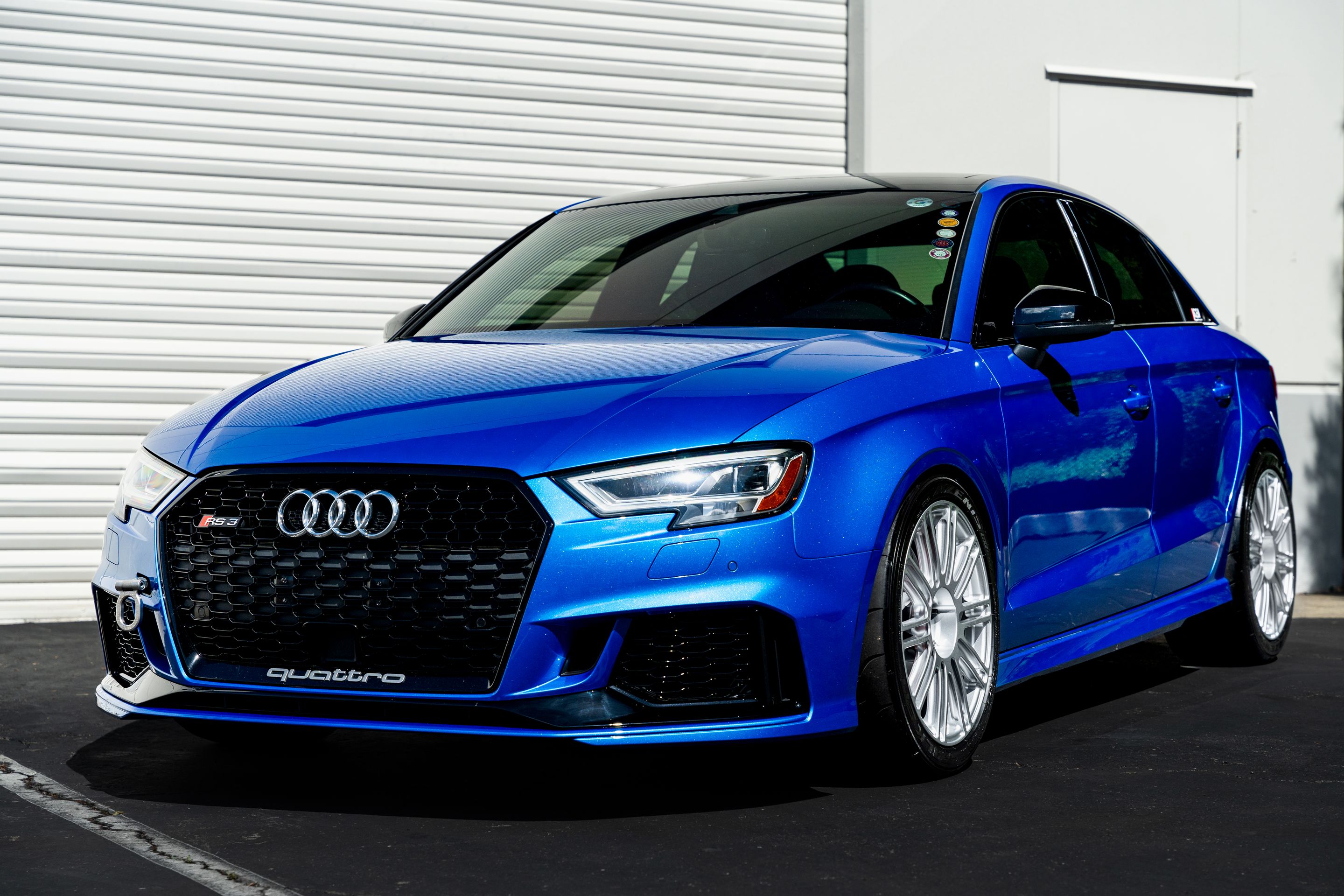 Blue Audi 8V RS 3 with 18" TC-10RT Apex wheels in Race Silver