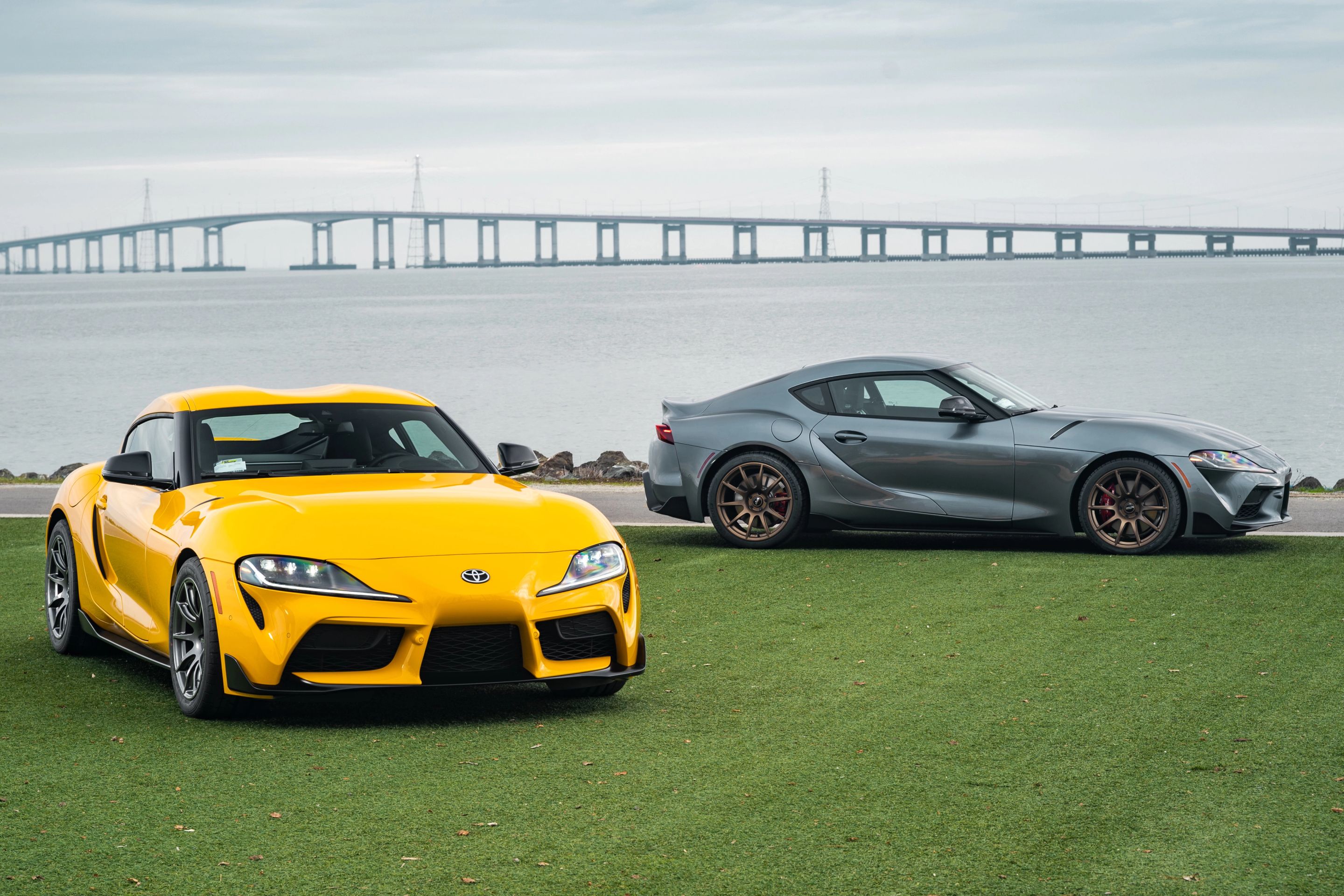 Grey Toyota GR Supra with 19" SM-10 Apex wheels in Satin Bronze