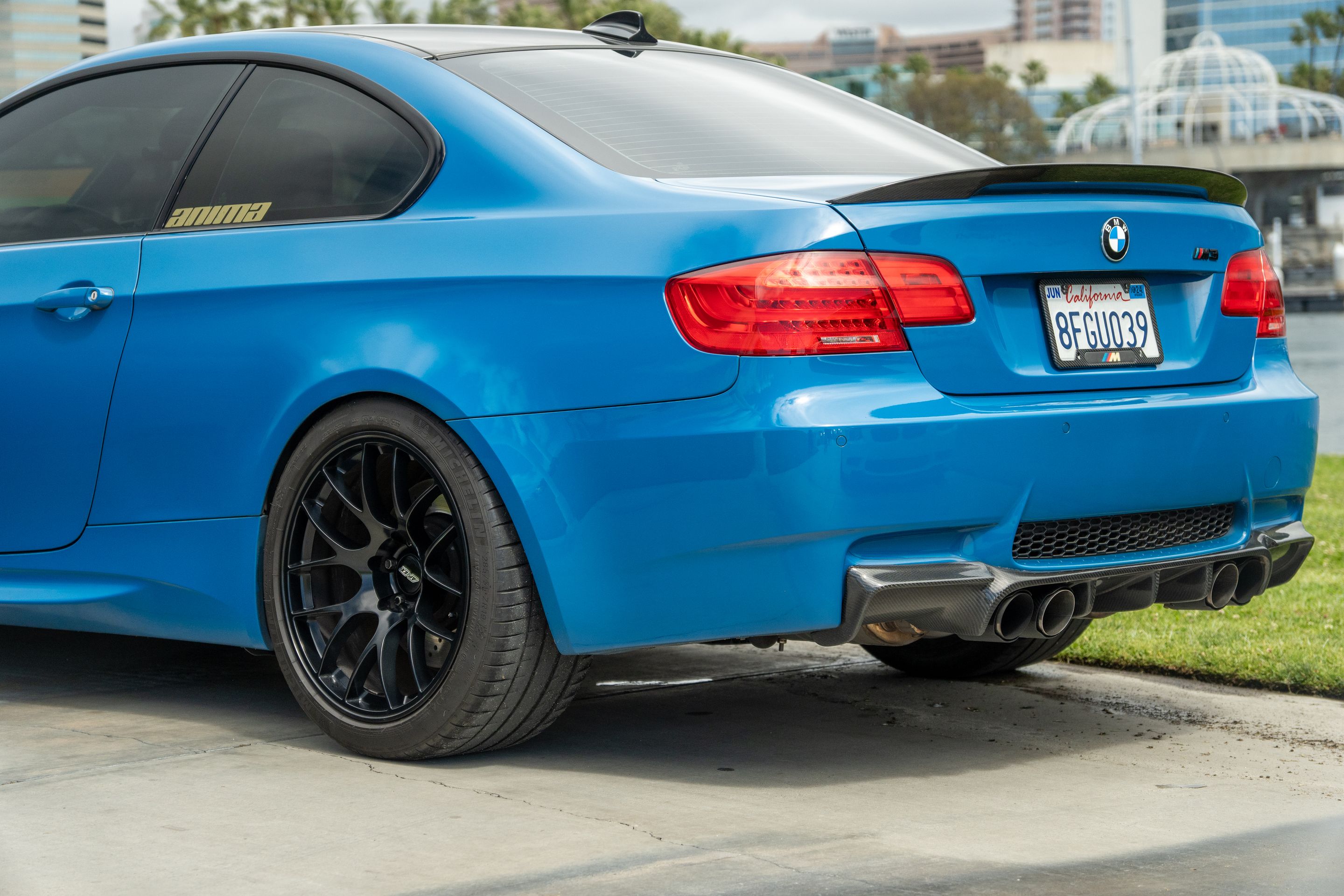 Blue BMW E92 Coupe M3 with 19" EC-7 Apex wheels in Satin Black