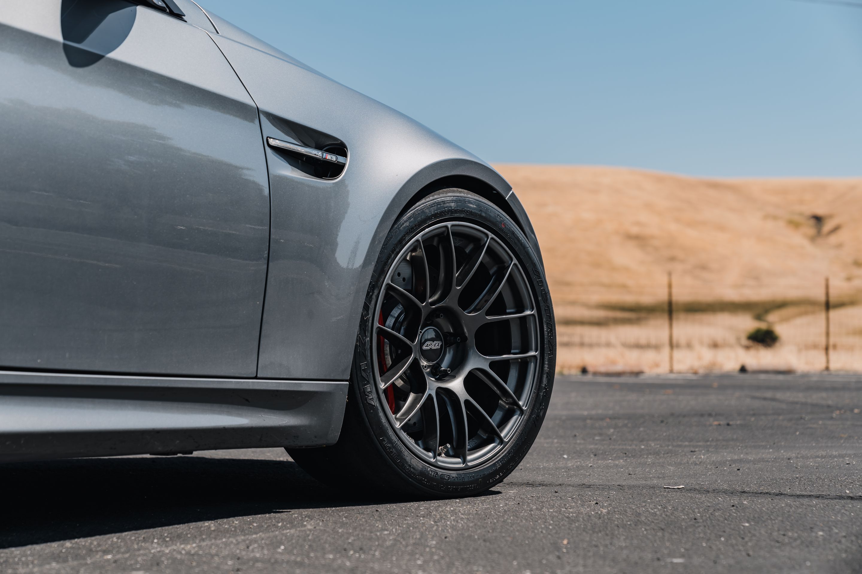 Grey BMW E92 Coupe M3 with 18" EC-7RS Apex wheels in Anthracite