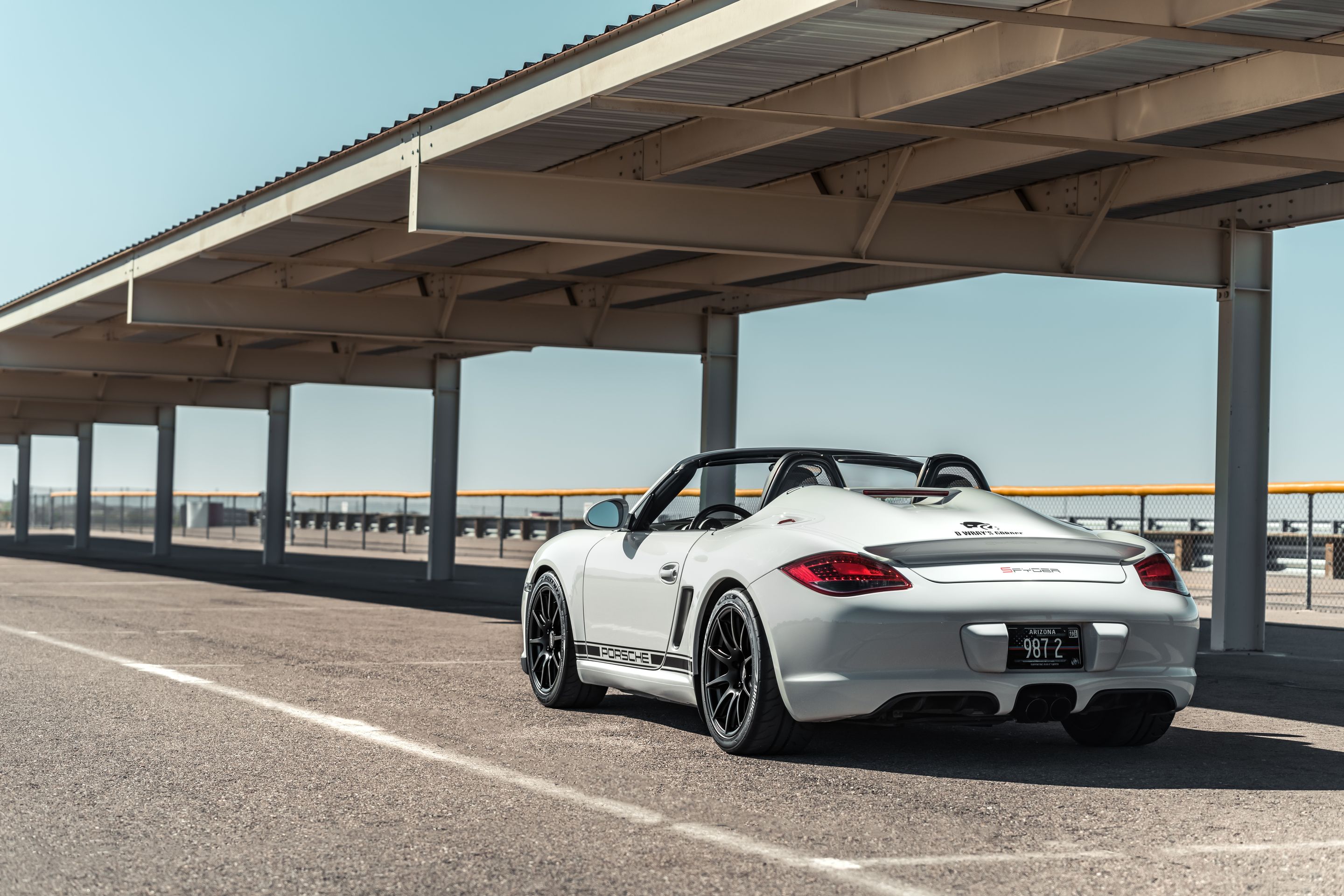 White Porsche 987 Boxster Spyder with 18" SM-10 Apex wheels in Satin Black