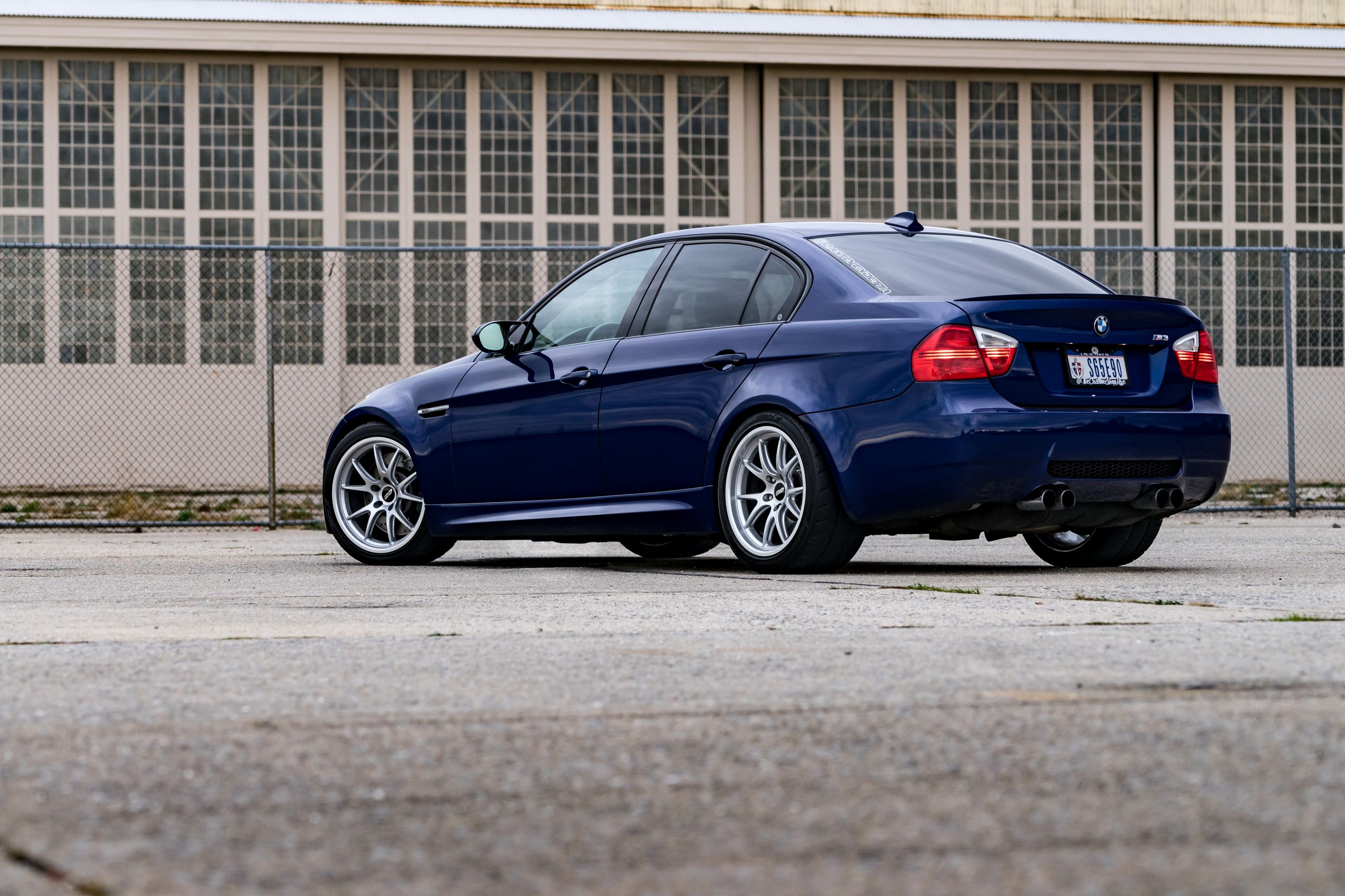 Blue BMW E90 Sedan M3 with 18" FL-5 Apex wheels in Race Silver