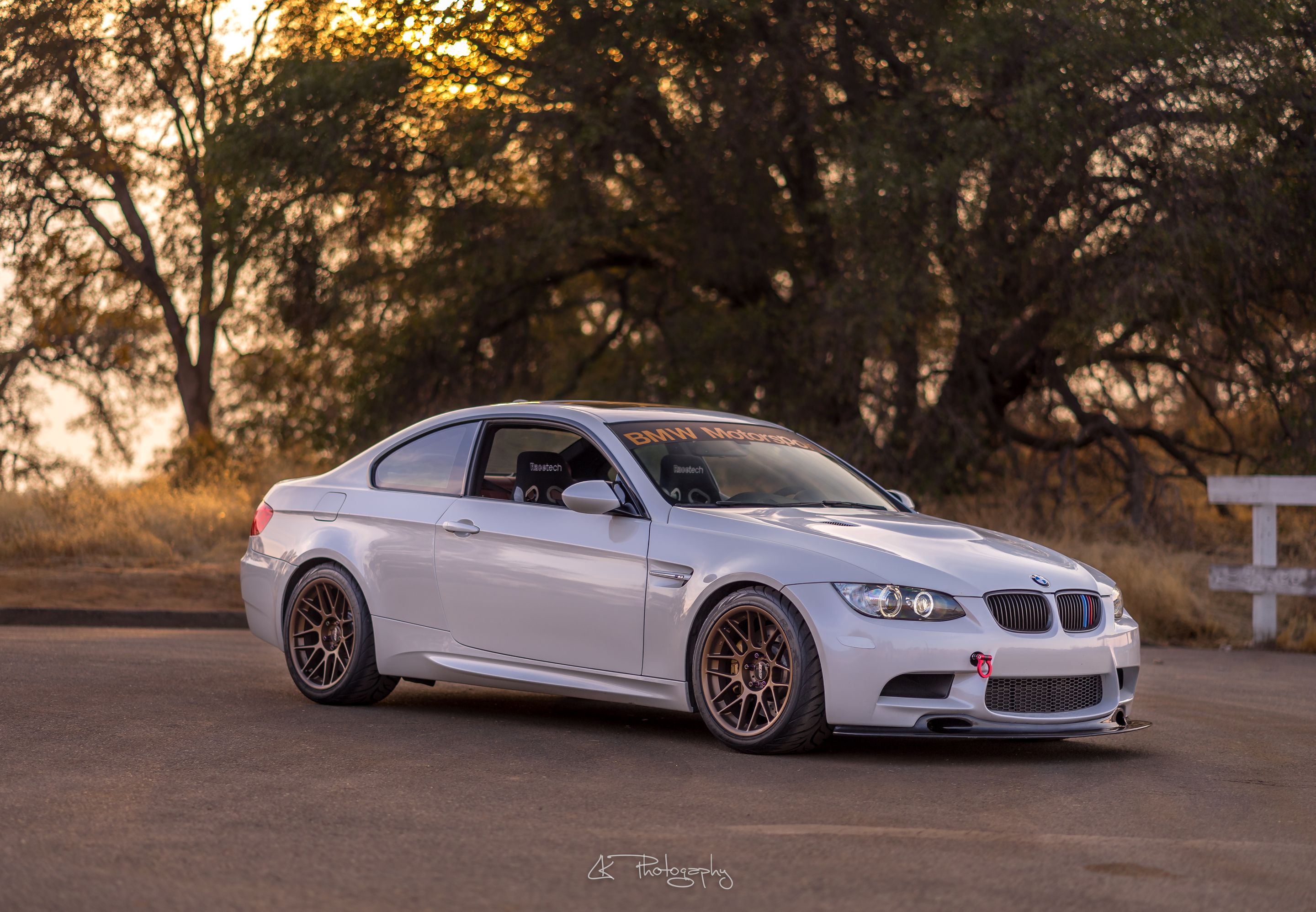 White BMW E92 Coupe M3 with 18" ARC-8 Apex wheels in Satin Bronze