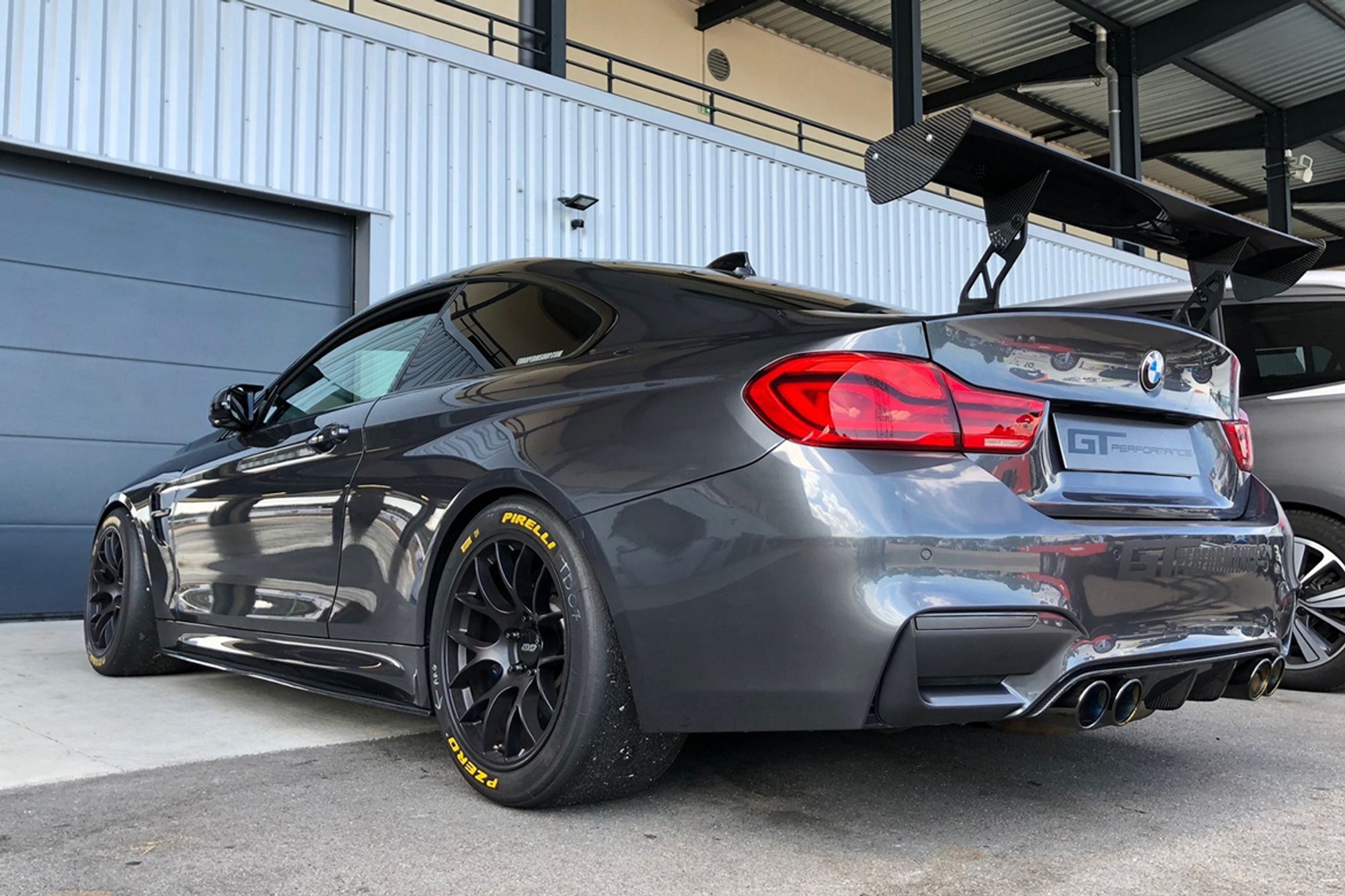 Grey BMW F82 Coupe M4 with 18" EC-7 Apex wheels in Satin Black