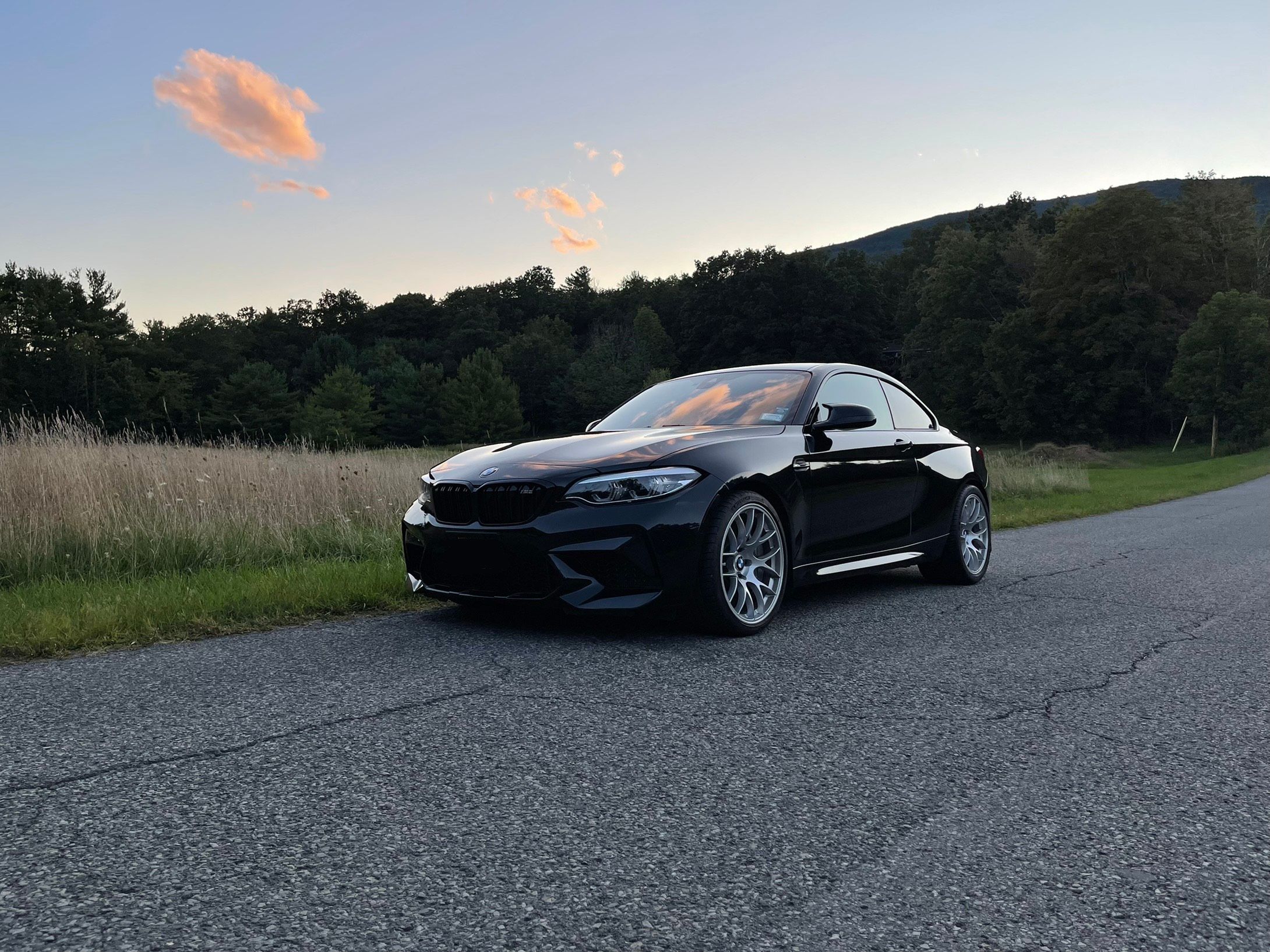 Black BMW F87 M2 with 19" EC-7 Apex wheels in Race Silver