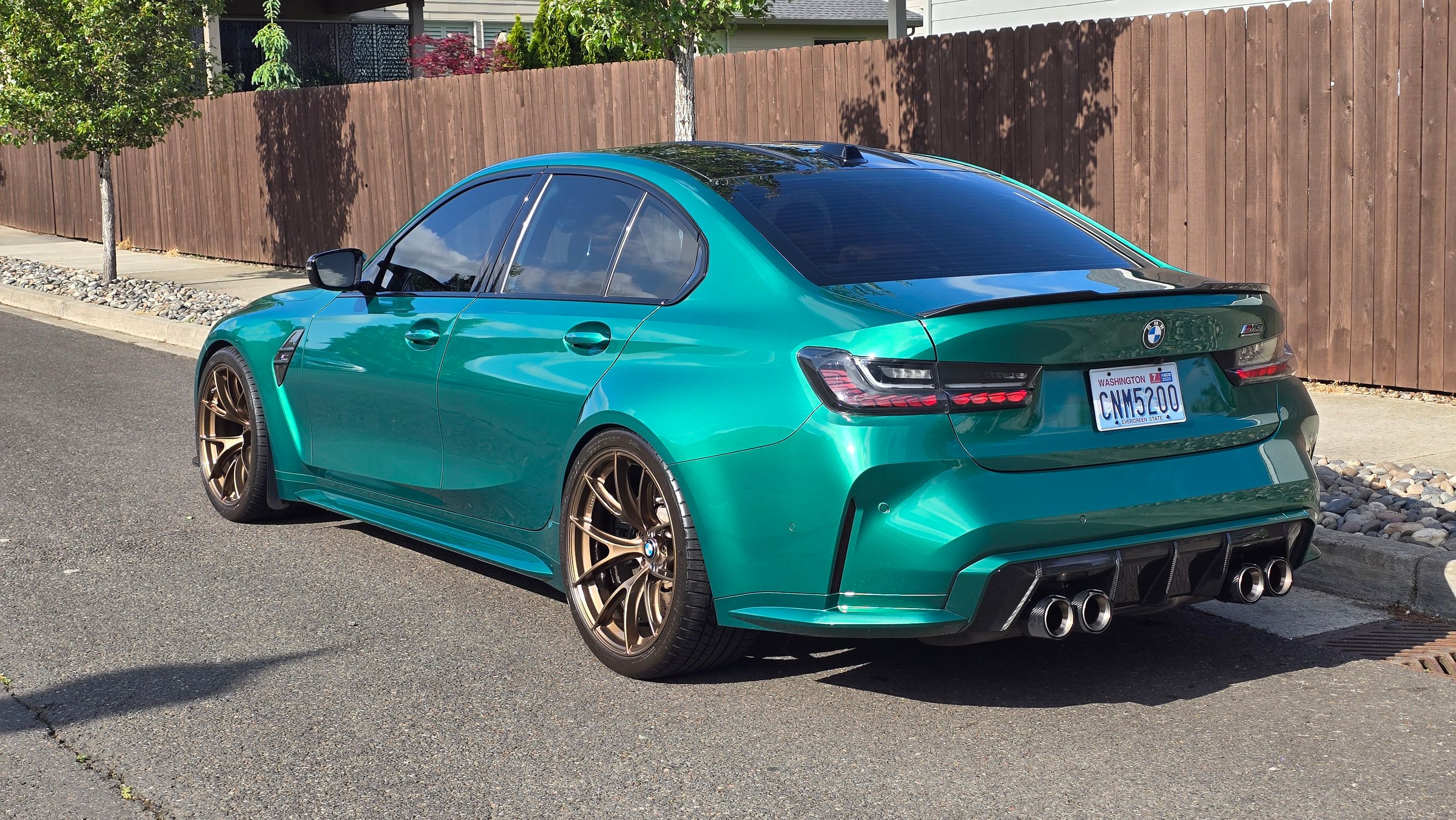 Green BMW G80 M3 with 20" VS-5RS Apex wheels in Satin Bronze