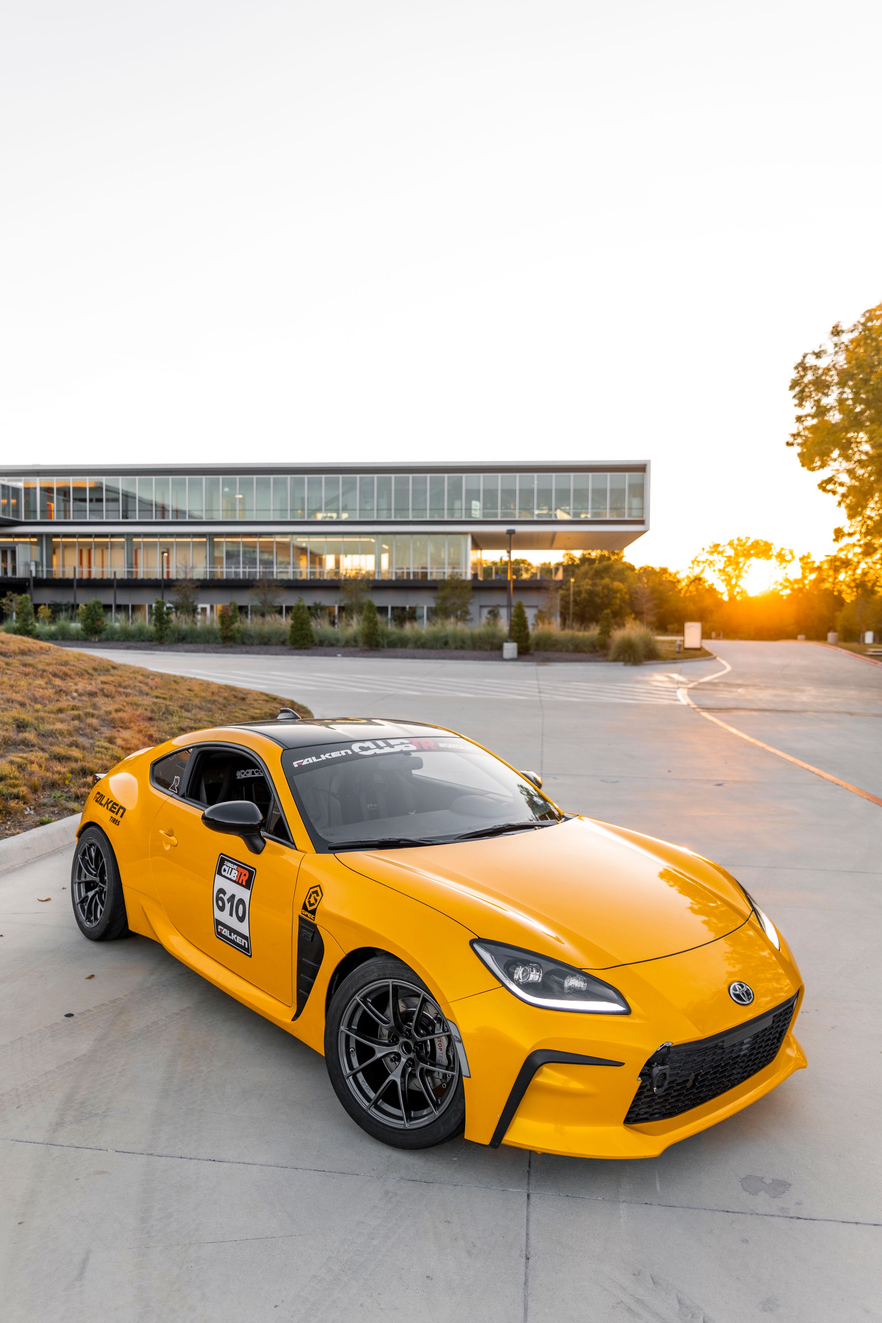 Yellow Toyota GR86 with 17" VS-5RS Apex wheels in Anthracite