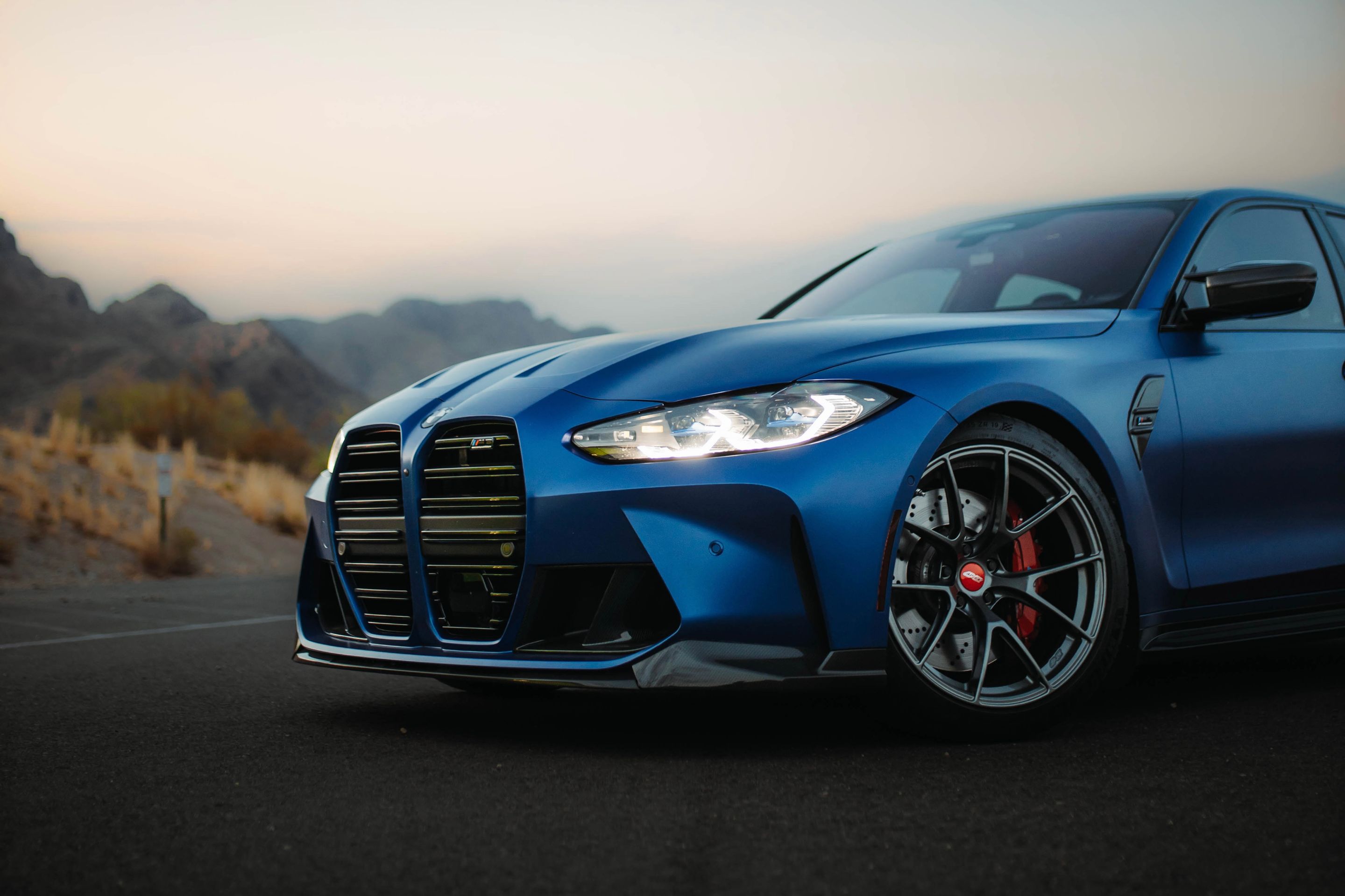 Blue BMW G80 M3 with 19" VS-5RS Apex wheels in Anthracite