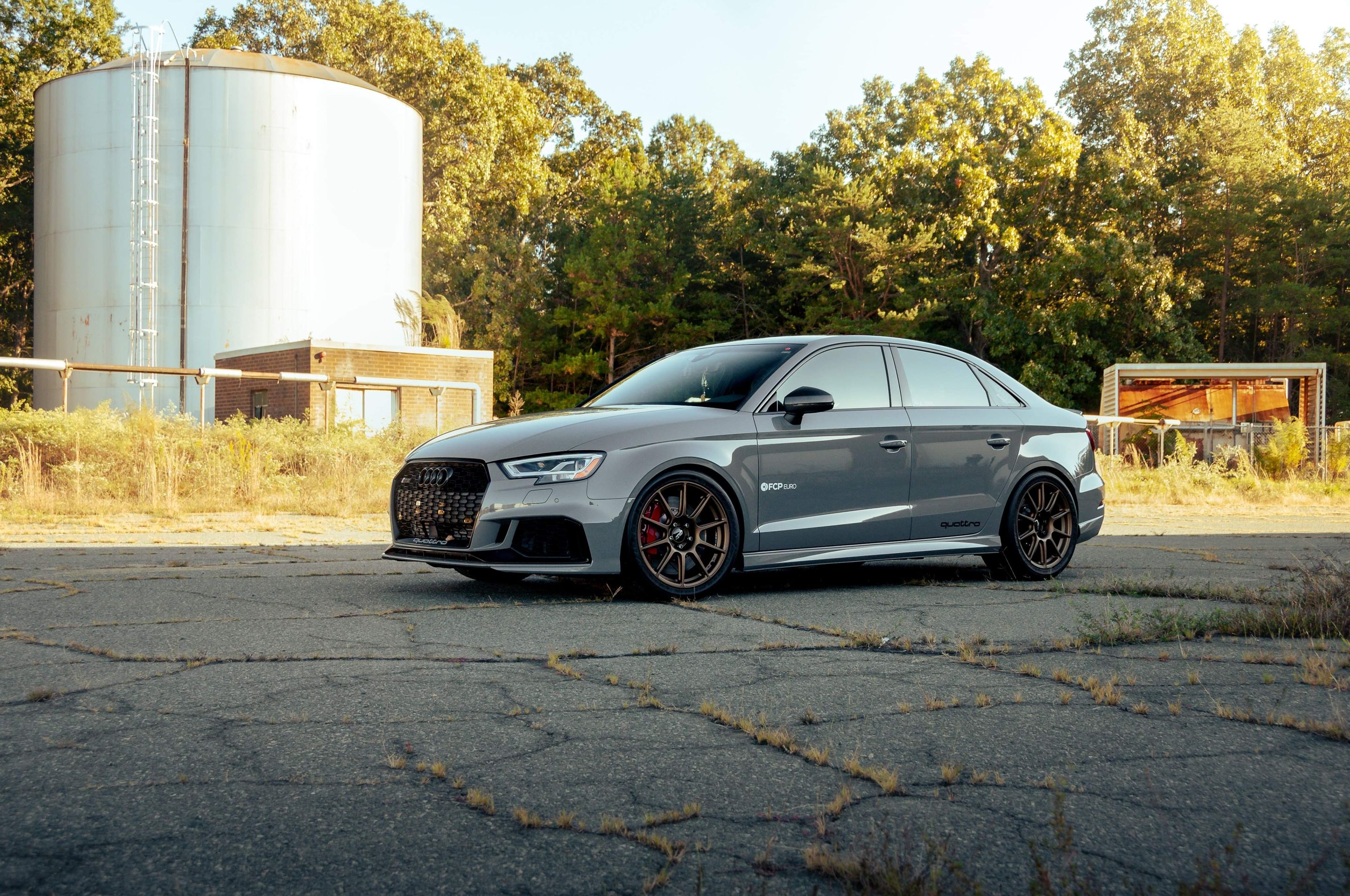 Grey Audi 8V RS 3 with 18" SM-10 Apex wheels in Satin Bronze