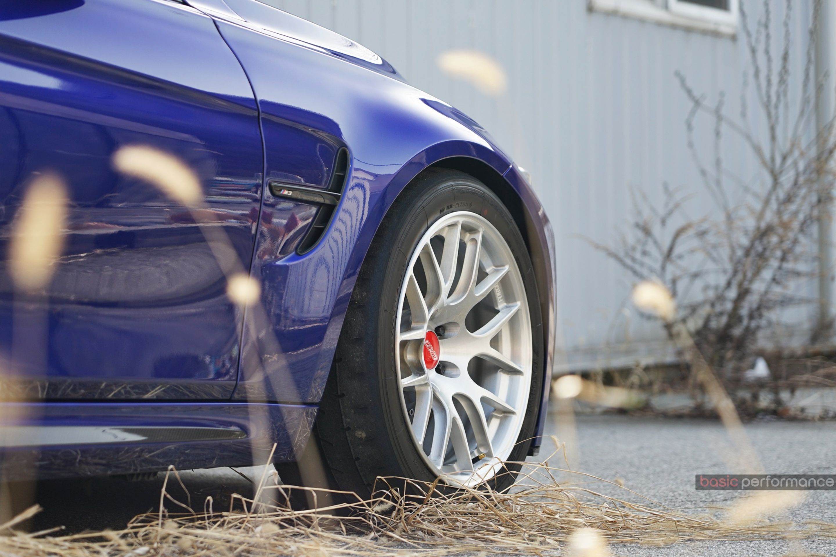 Blue BMW F80 M3 with 18" EC-7R Apex wheels in Brushed Clear