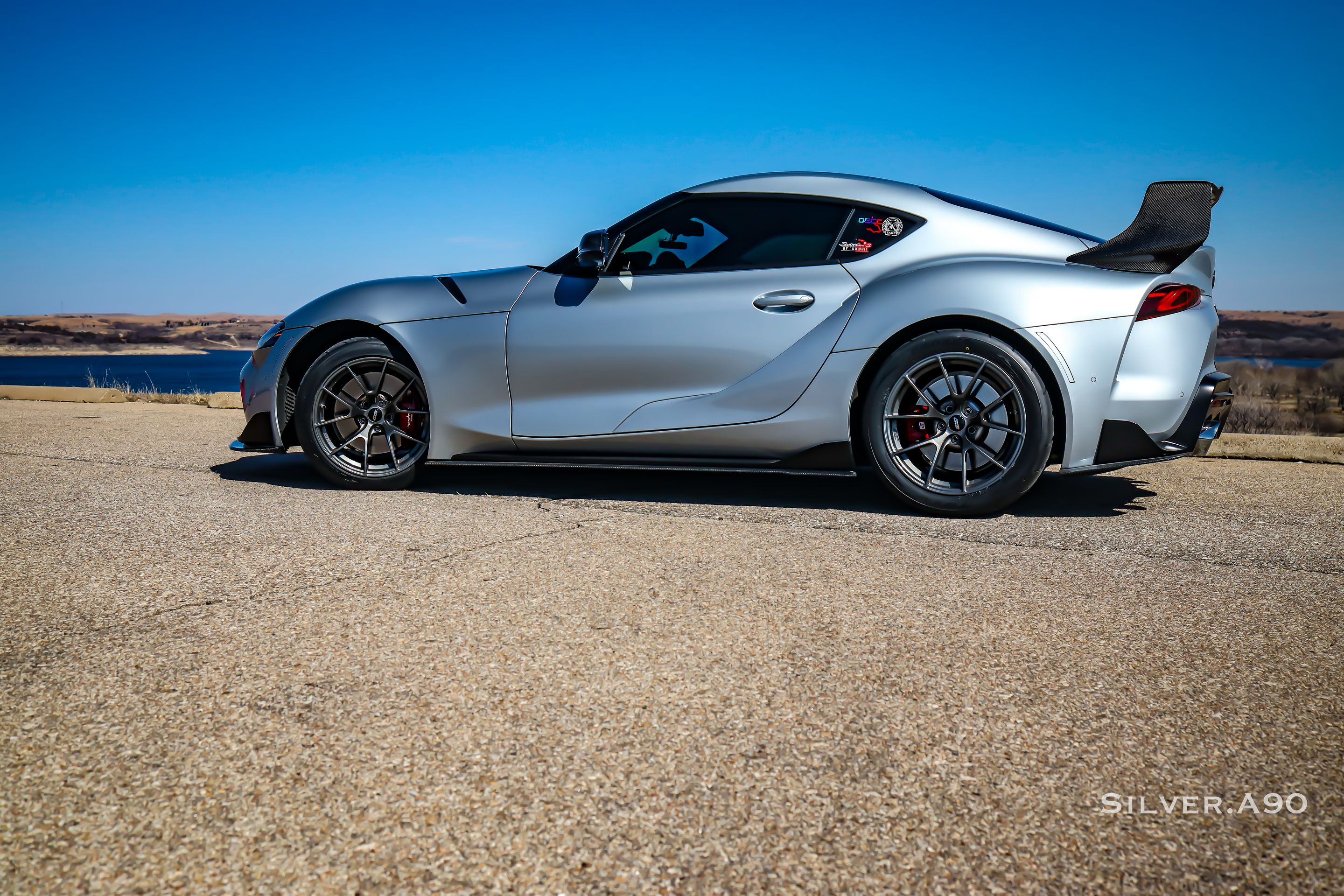 Silver Toyota GR Supra with 18" VS-5RS Apex wheels in Anthracite
