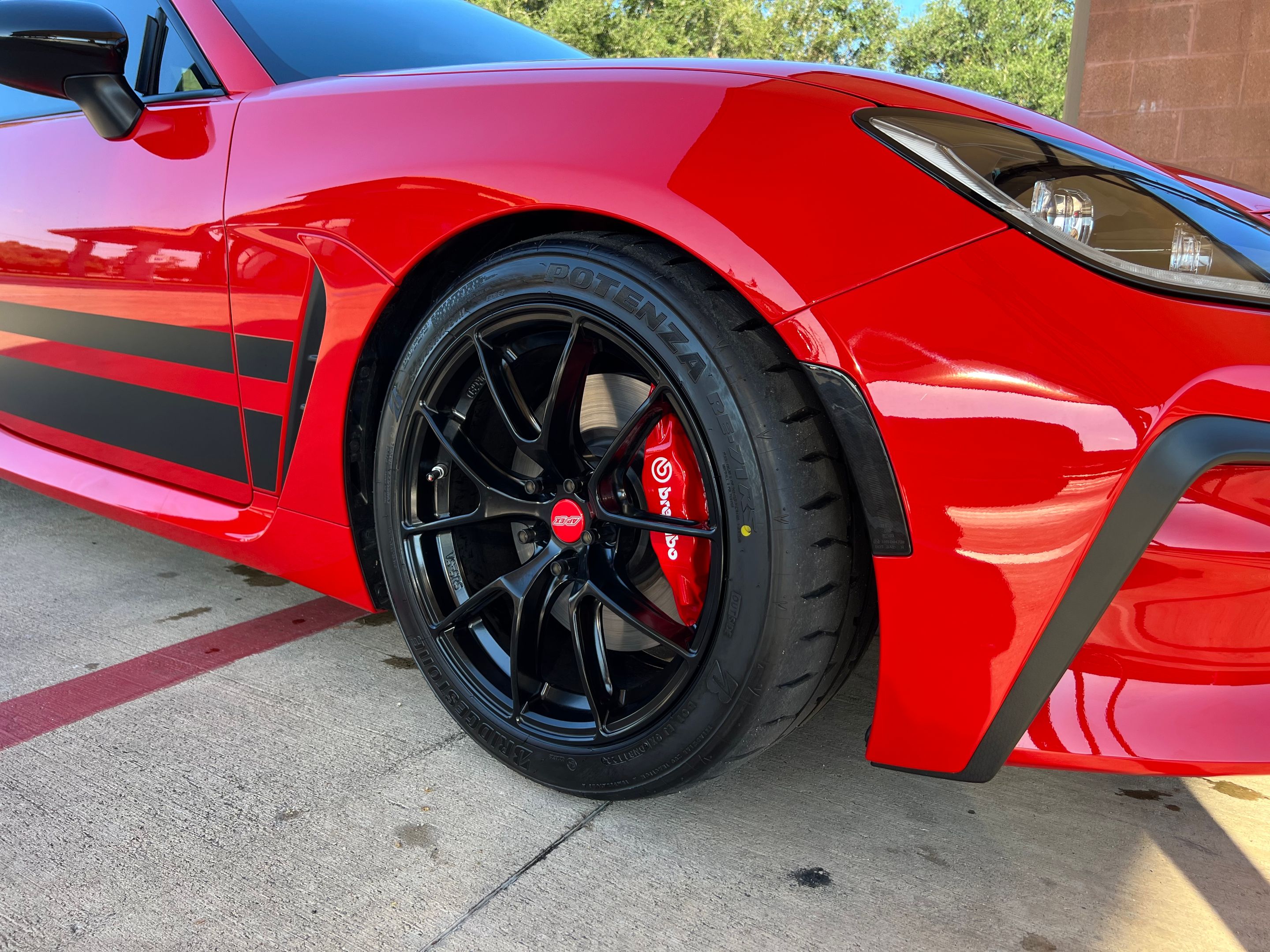 Red Toyota GR86 with 17" VS-5RS Apex wheels in Satin Black