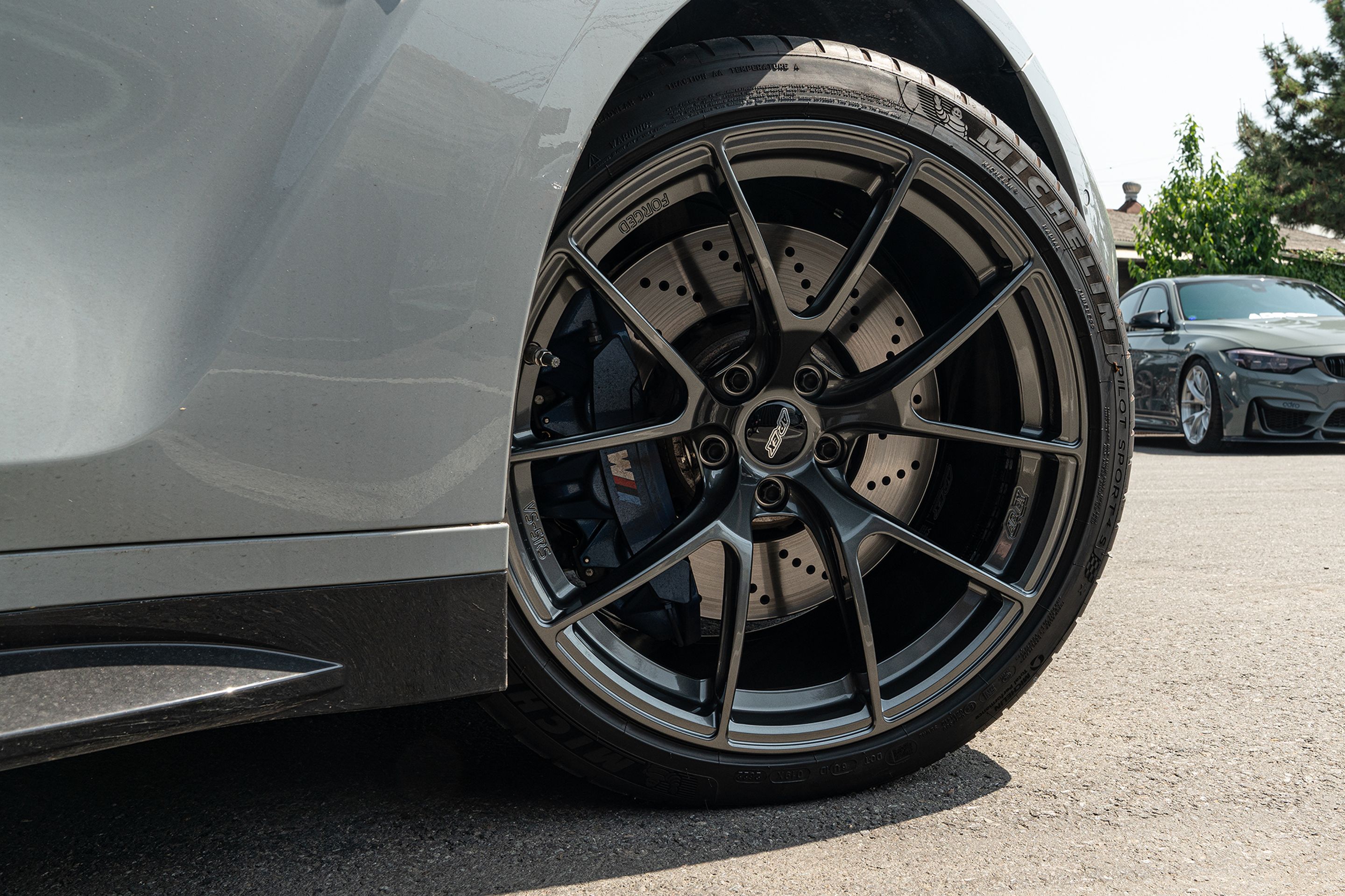 Grey BMW G80 M3 with 19"/20" VS-5RS Apex wheels in Anthracite