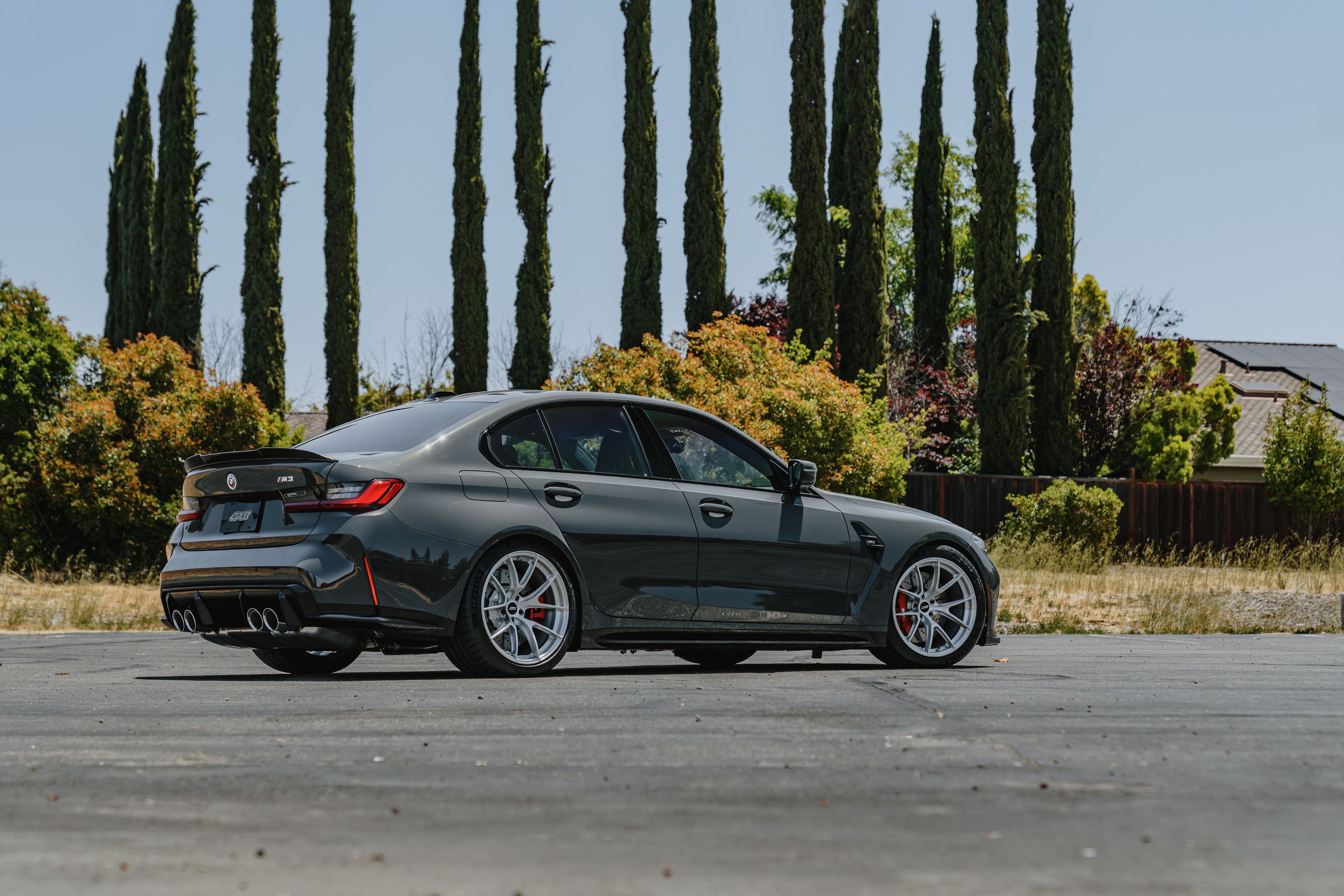 Grey BMW G80 M3 with 19" VS-5RS Apex wheels in Brushed Clear