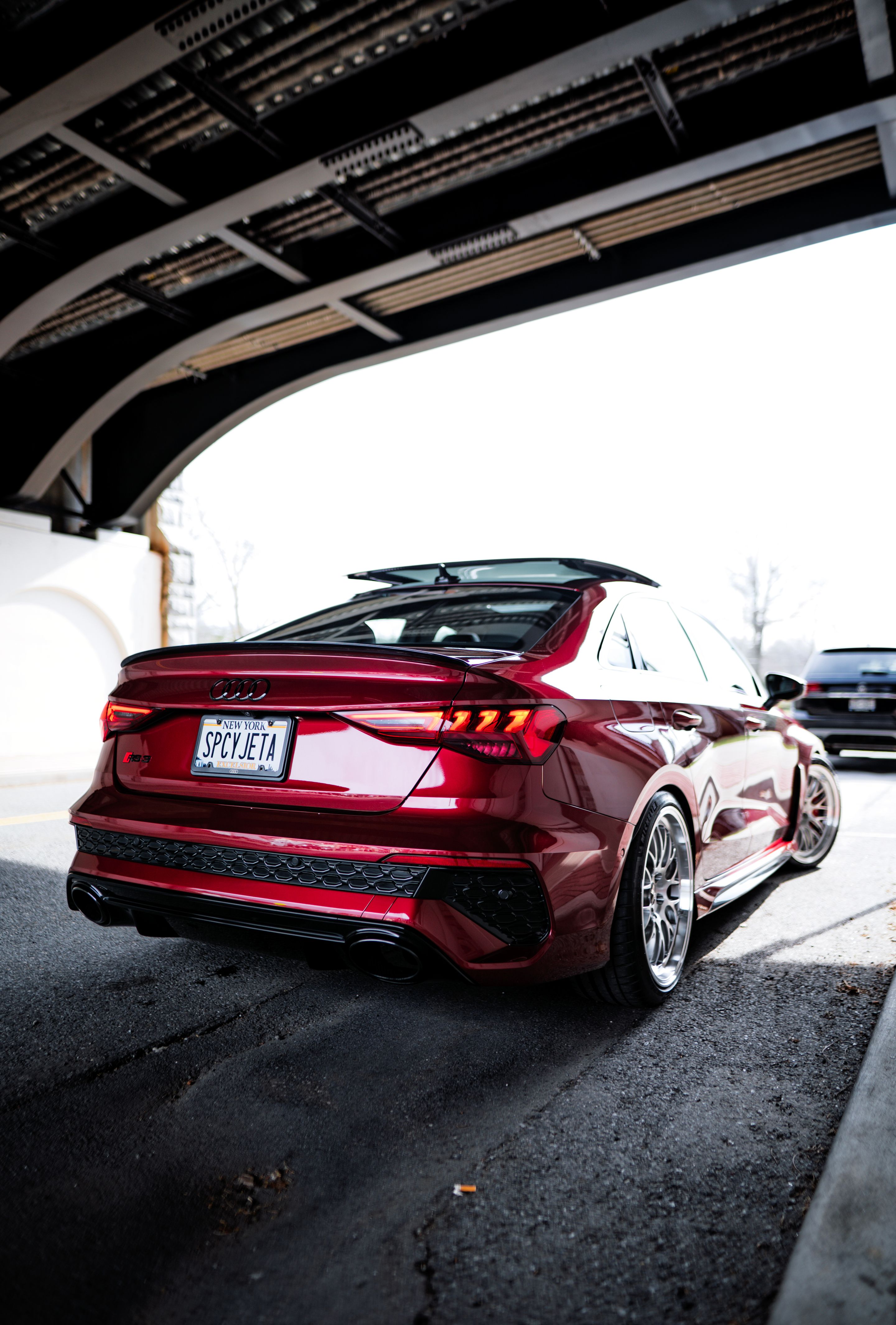 Red Audi 8Y RS 3 with 19" ML-10RT Apex wheels in Machined Lip Brushed Clear