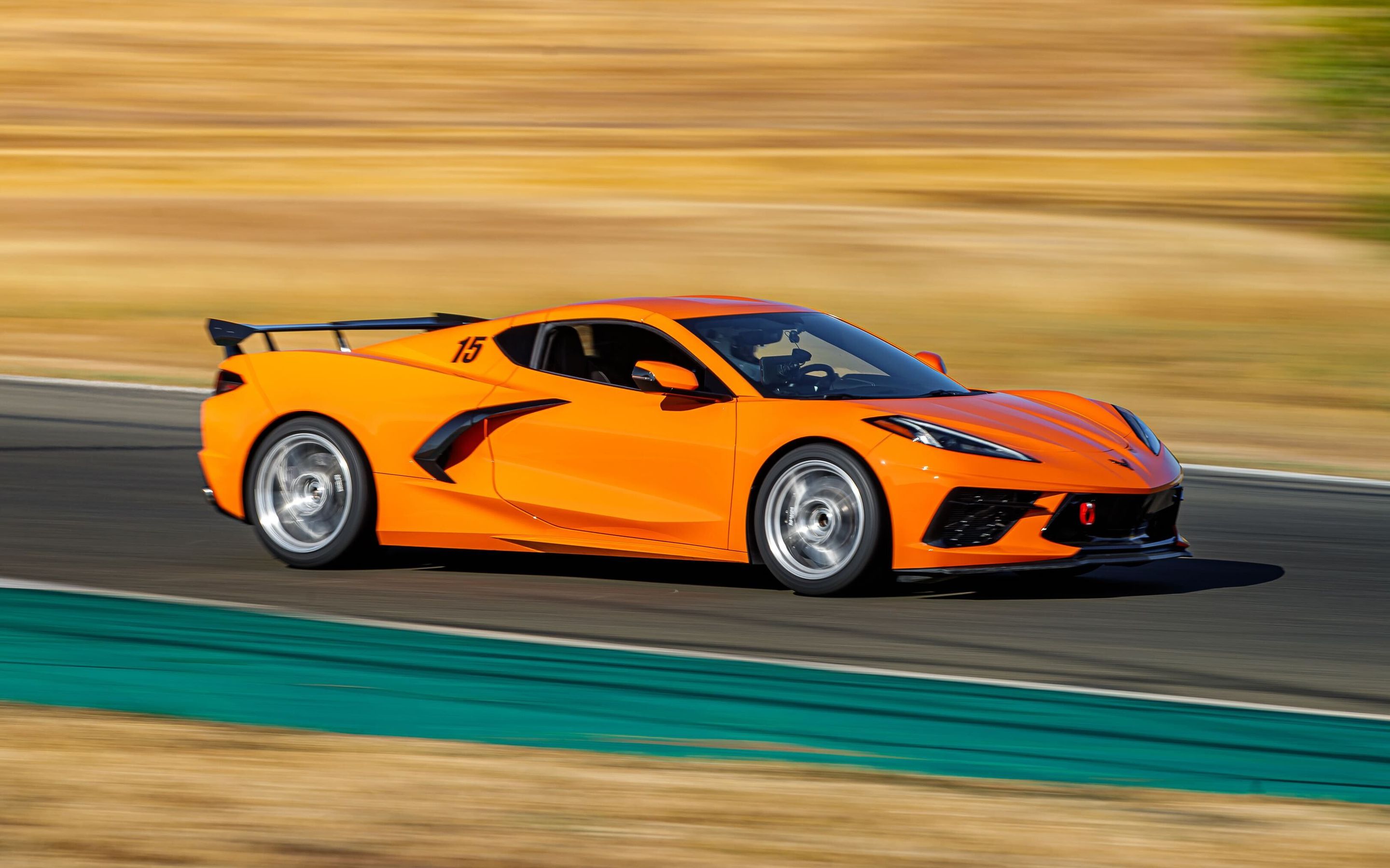 Orange Chevrolet C8 Corvette Stingray/Z51 with 18"/19" SM-10RS Apex wheels in Brushed Clear