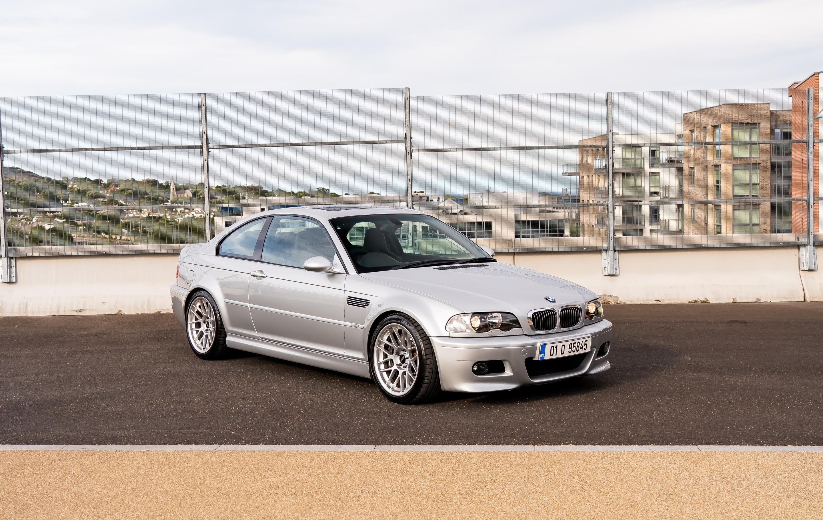 Silver BMW E46 M3 with 18" ARC-8 Apex wheels in Race Silver