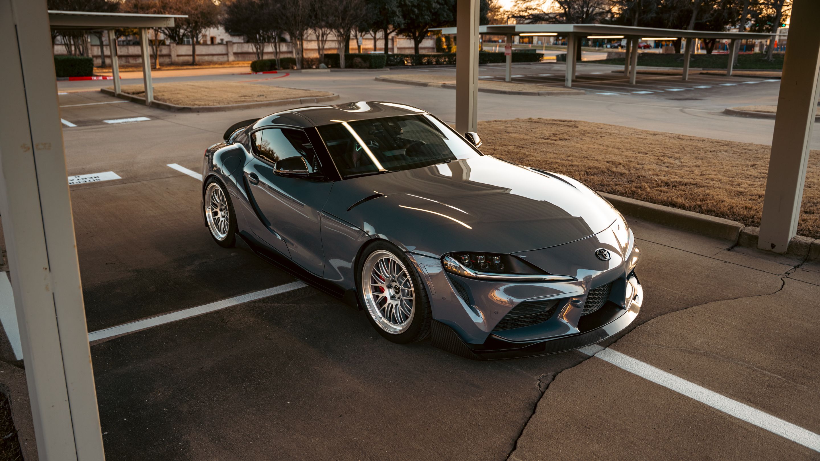 Grey Toyota GR Supra with 19" ML-10RT Apex wheels in Machined Lip Race Silver