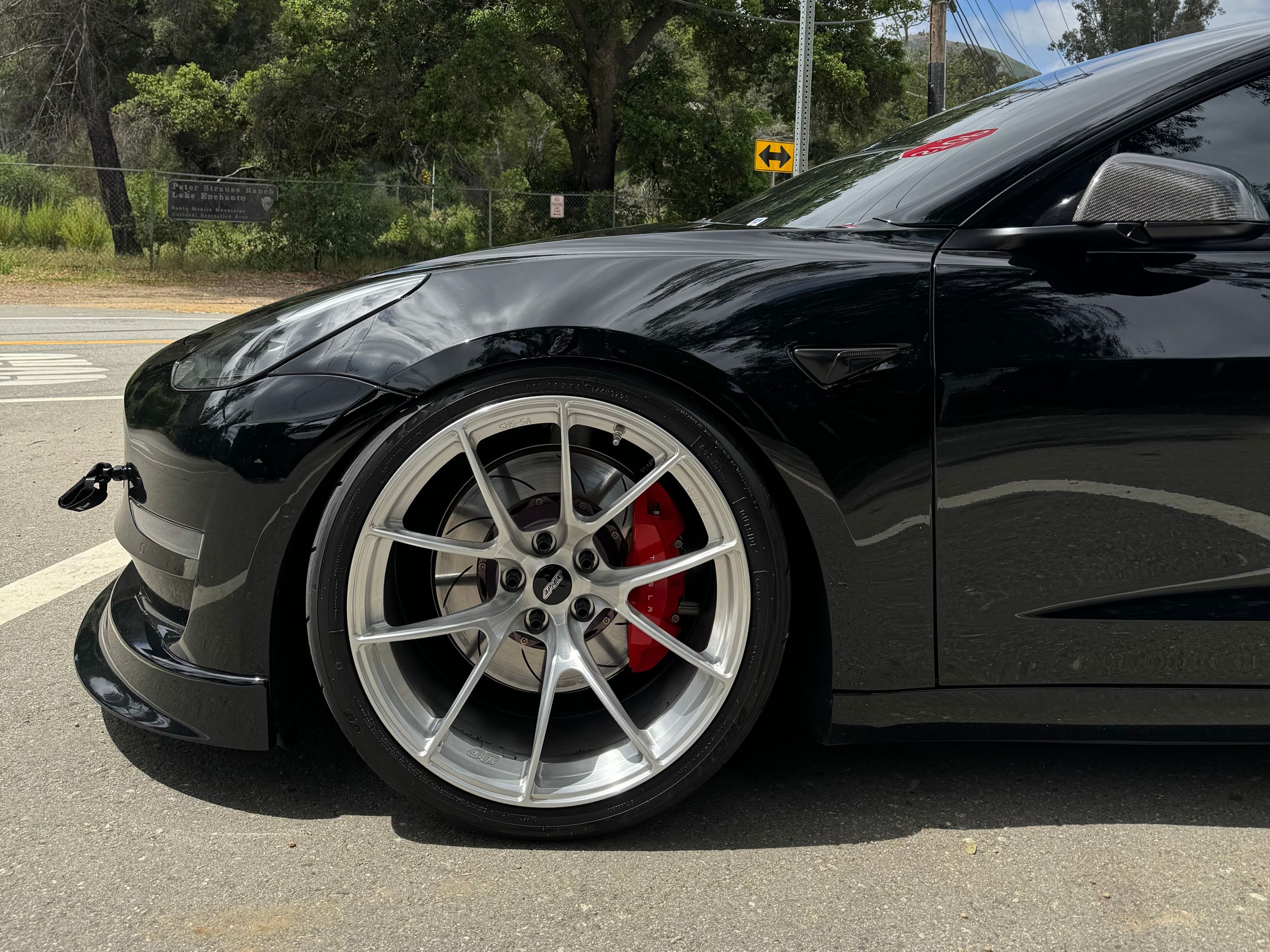 Black Tesla Model 3 with 20" VS-5RS Apex wheels in Brushed Clear